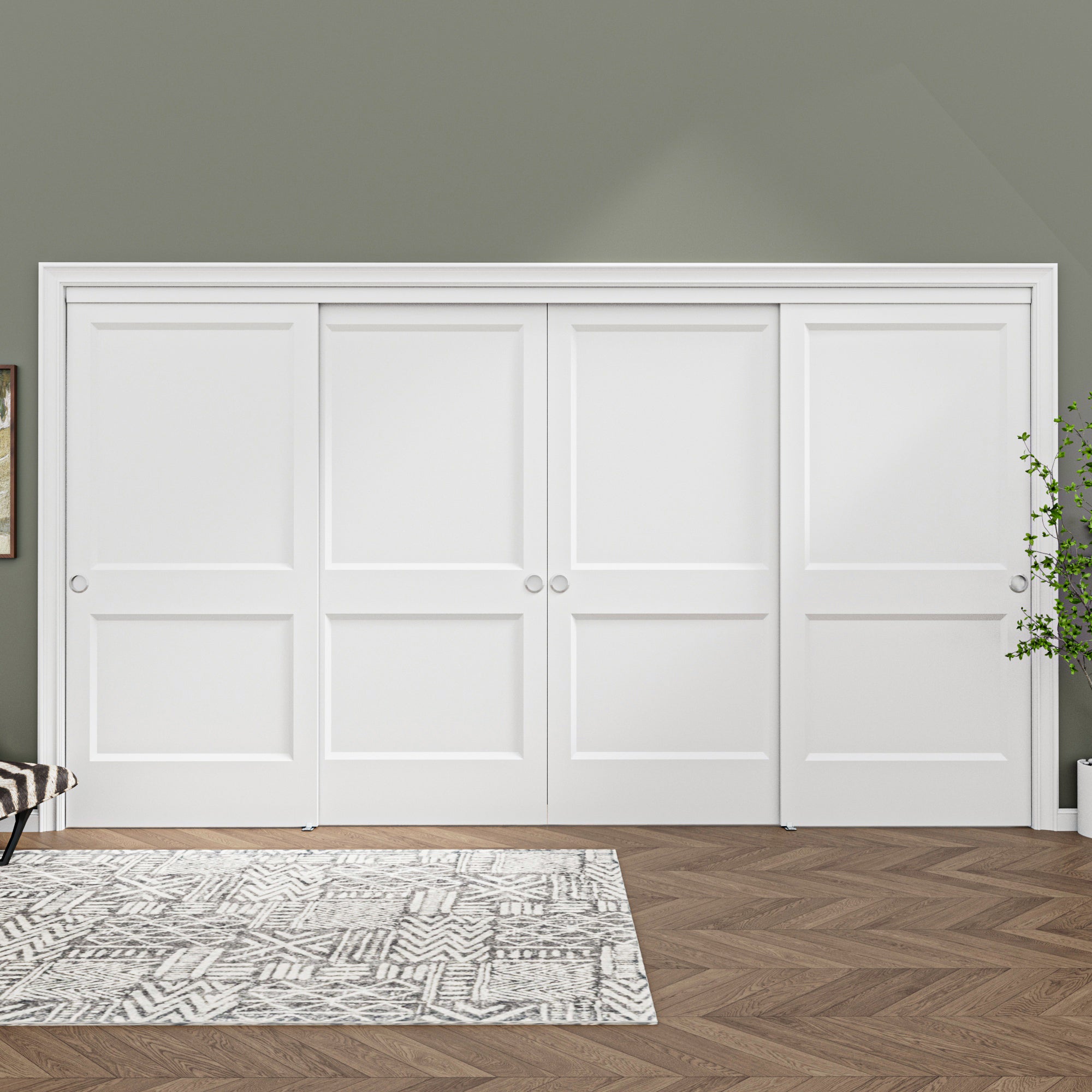 [Paintable] Ark Design 2 Panel Bypass Sliding Closet Door with Hardware Kit, Hollow Core MDF Wood & Primed, White