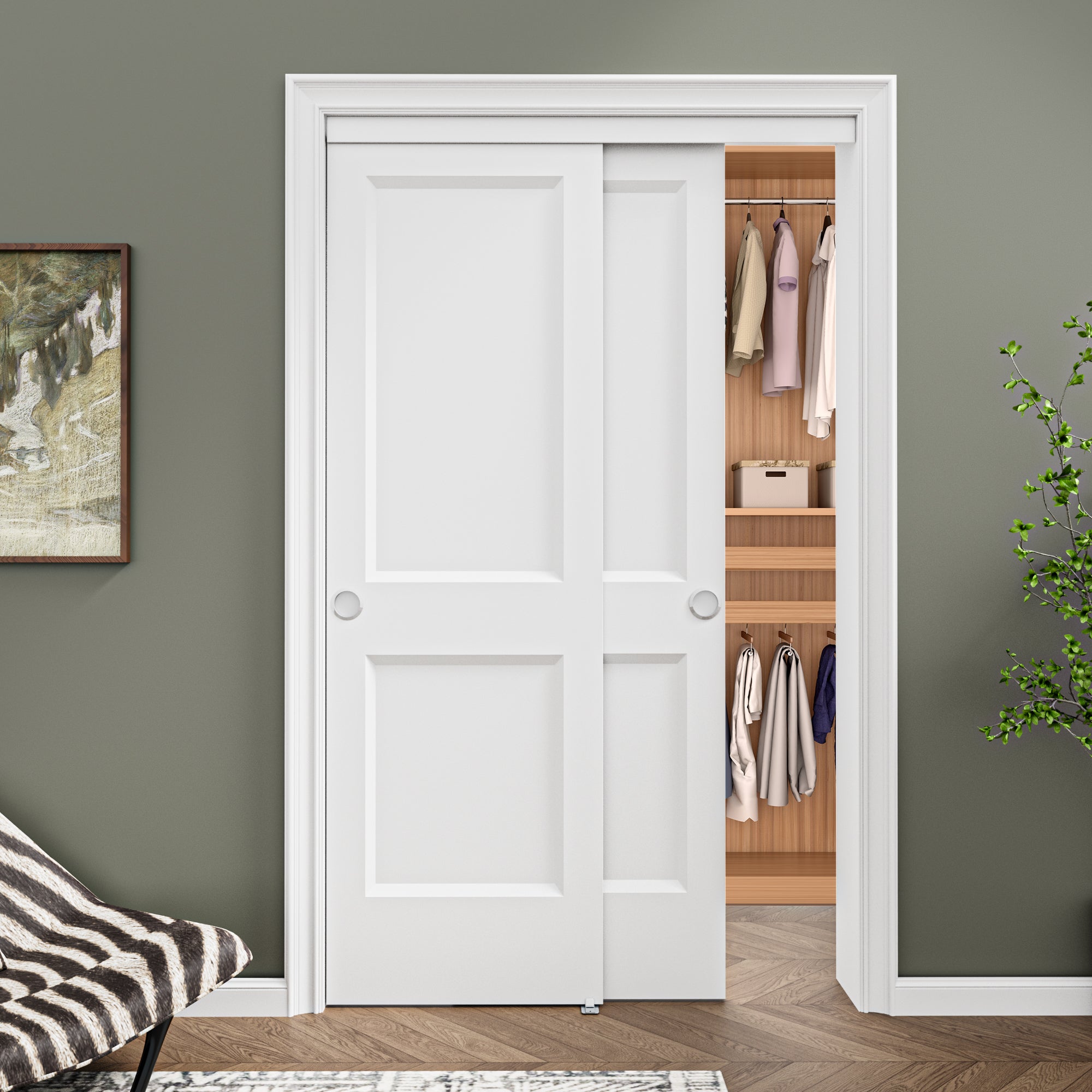 [Paintable] Ark Design 2 Panel Bypass Sliding Closet Door with Hardware Kit, Hollow Core MDF Wood & Primed, White