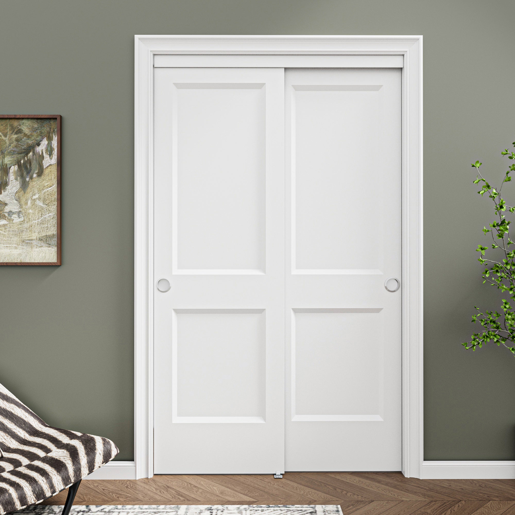 [Paintable] Ark Design 2 Panel Bypass Sliding Closet Door with Hardware Kit, Hollow Core MDF Wood & Primed, White