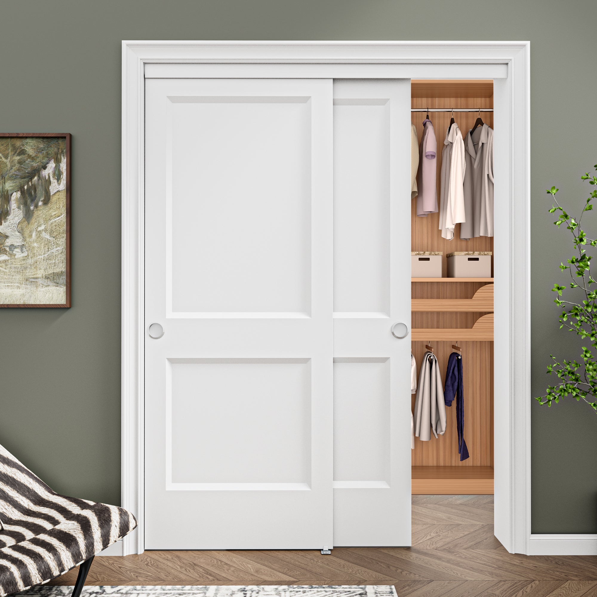[Paintable] Ark Design 2 Panel Bypass Sliding Closet Door with Hardware Kit, Hollow Core MDF Wood & Primed, White