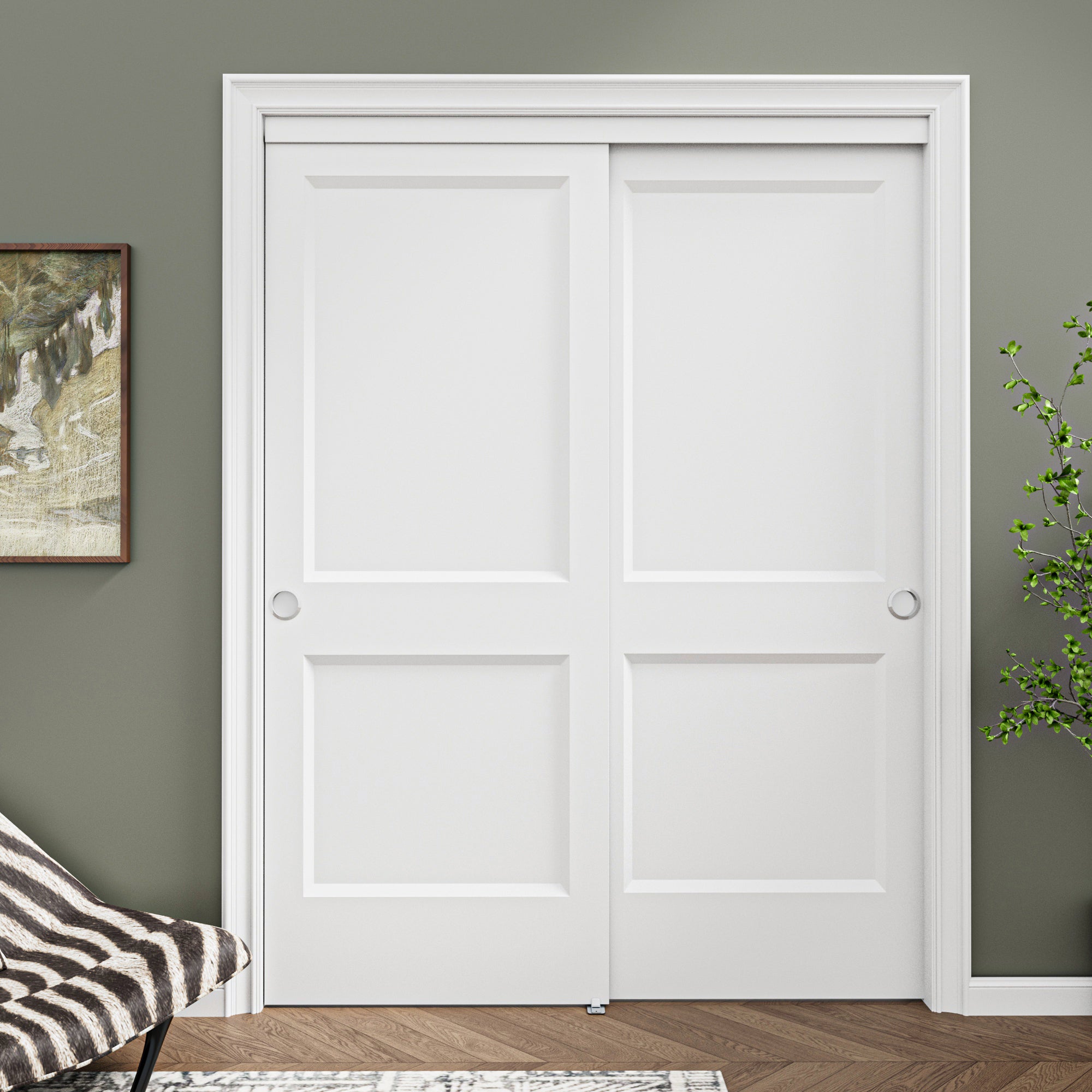 [Paintable] Ark Design 2 Panel Bypass Sliding Closet Door with Hardware Kit, Hollow Core MDF Wood & Primed, White