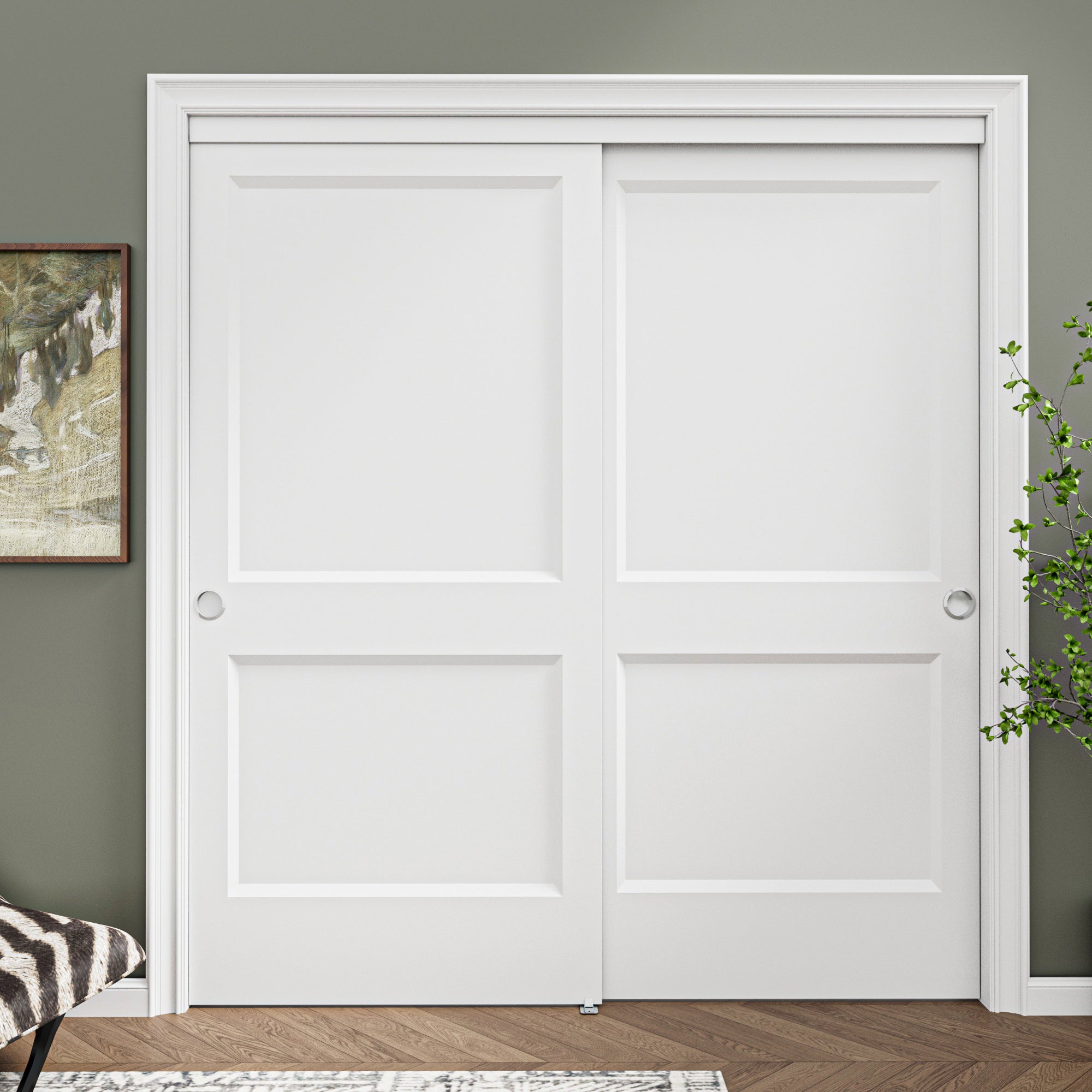 [Paintable] Ark Design 2 Panel Bypass Sliding Closet Door with Hardware Kit, Hollow Core MDF Wood & Primed, White