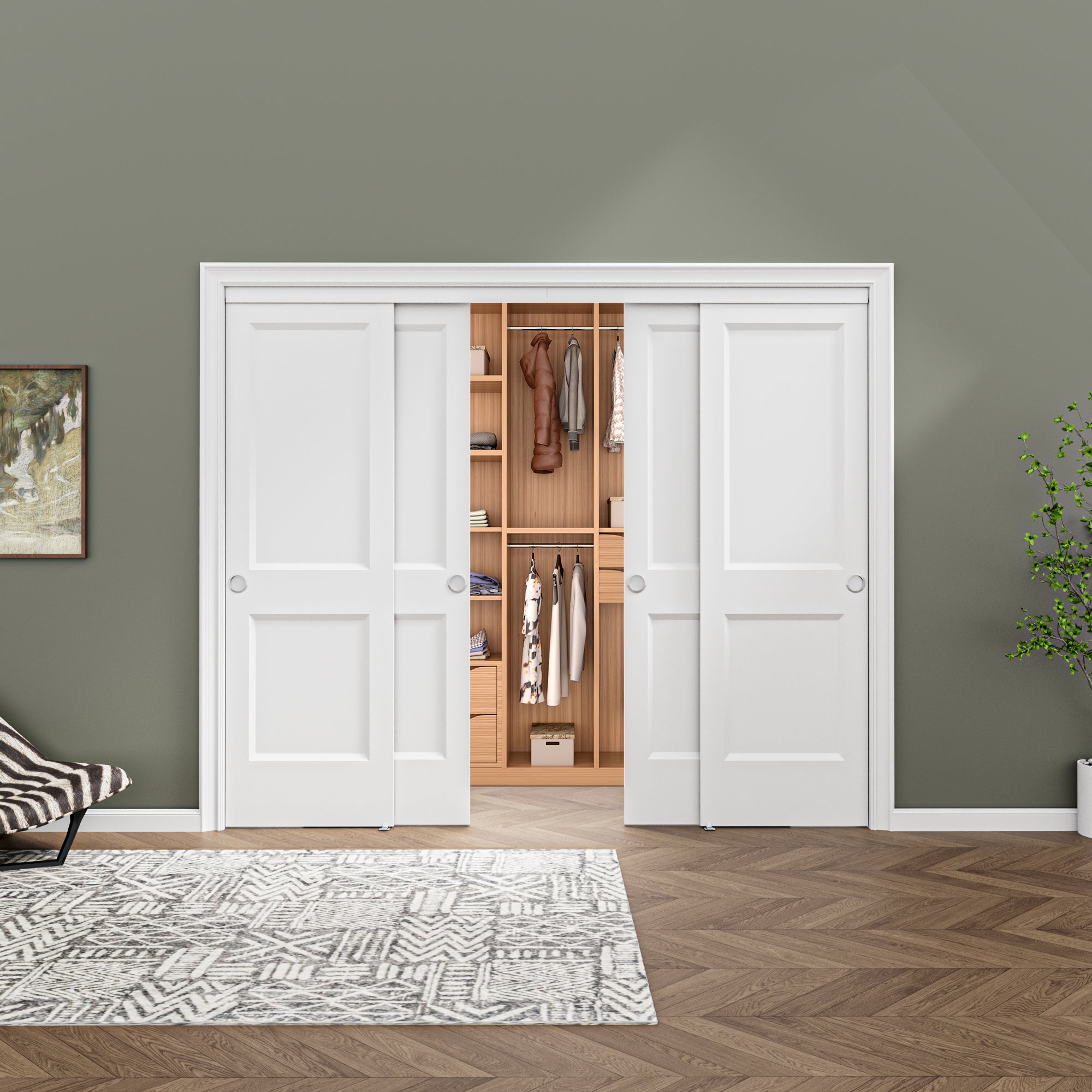 [Paintable] Ark Design 2 Panel Bypass Sliding Closet Door with Hardware Kit, Hollow Core MDF Wood & Primed, White