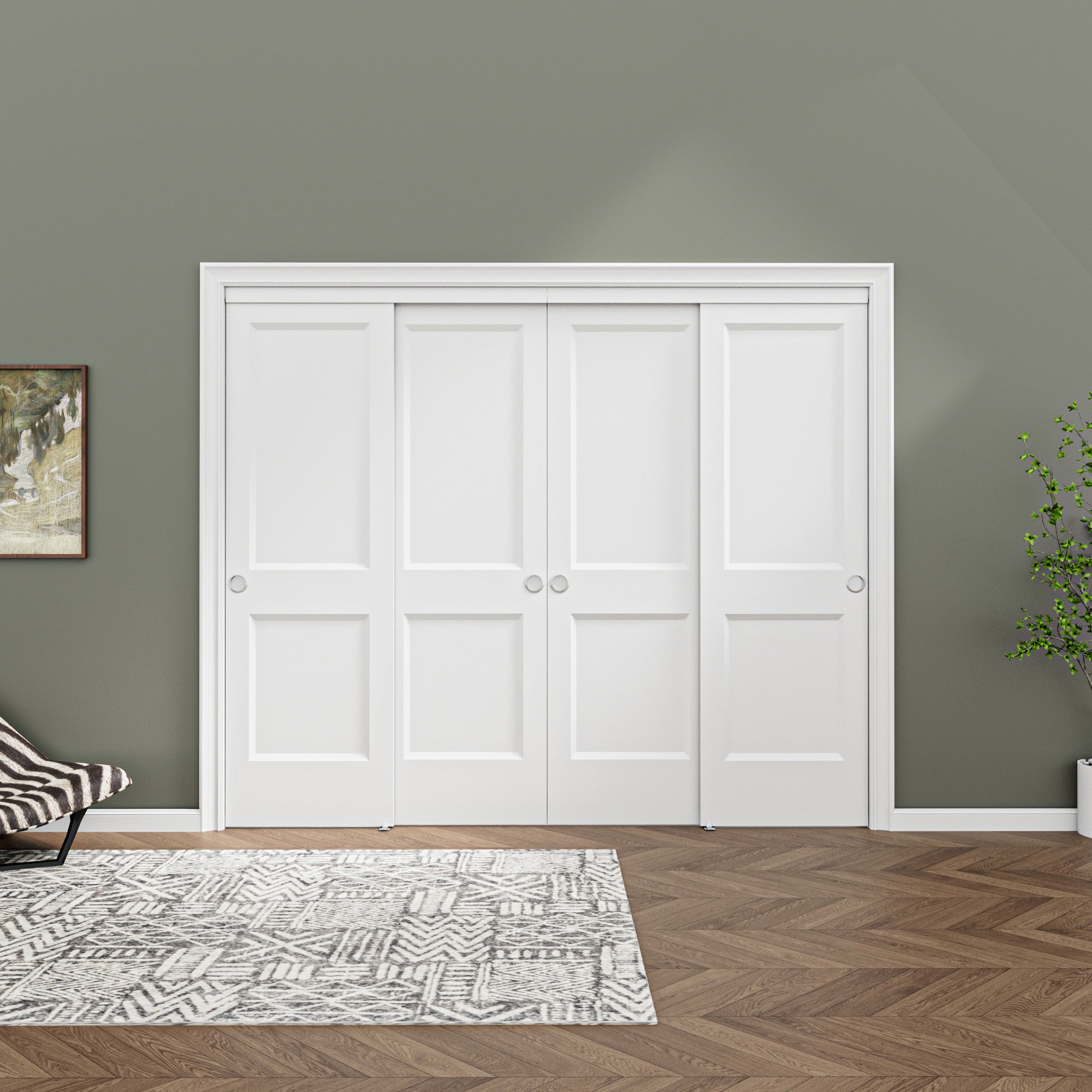 [Paintable] Ark Design 2 Panel Bypass Sliding Closet Door with Hardware Kit, Hollow Core MDF Wood & Primed, White