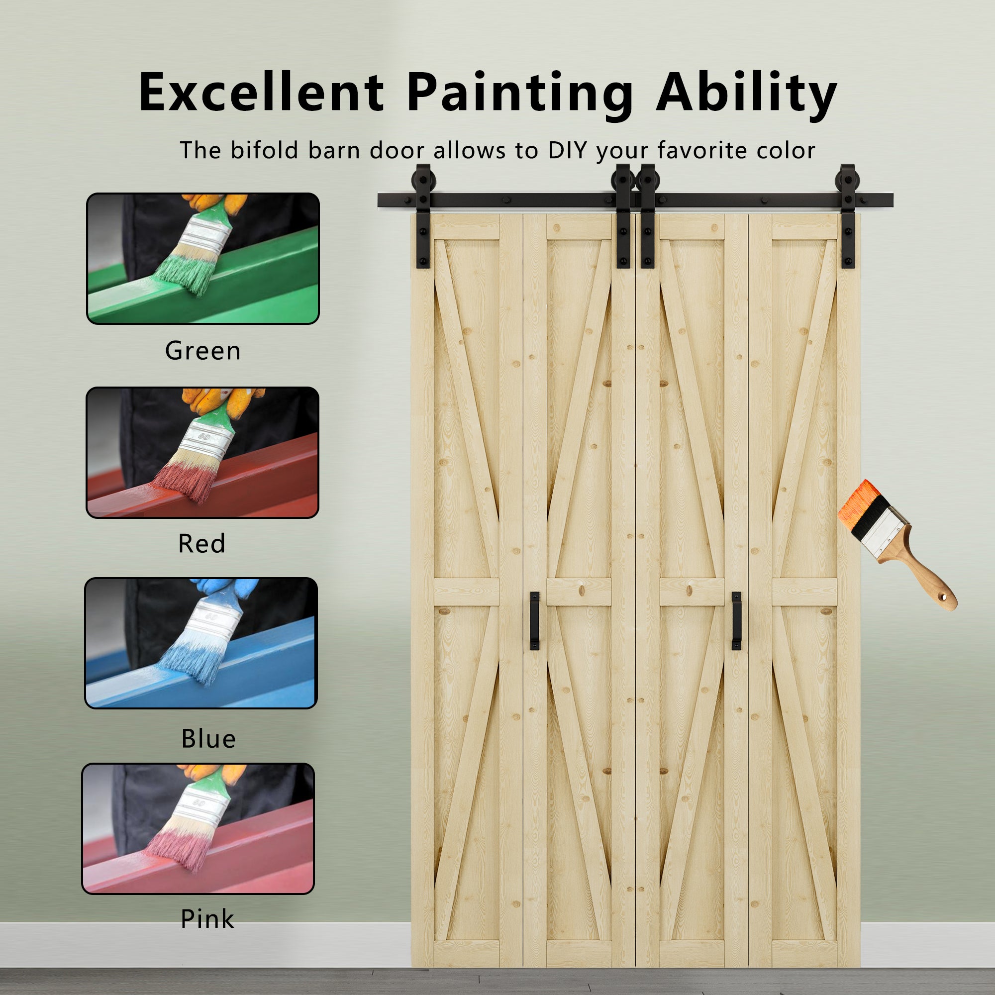 [Paintable] K Panel Pine Wood Closet Bifold Barn Door with Hardware Kit & Handle, Solid Core Pine Wood & Unfinished & Paintable Surface