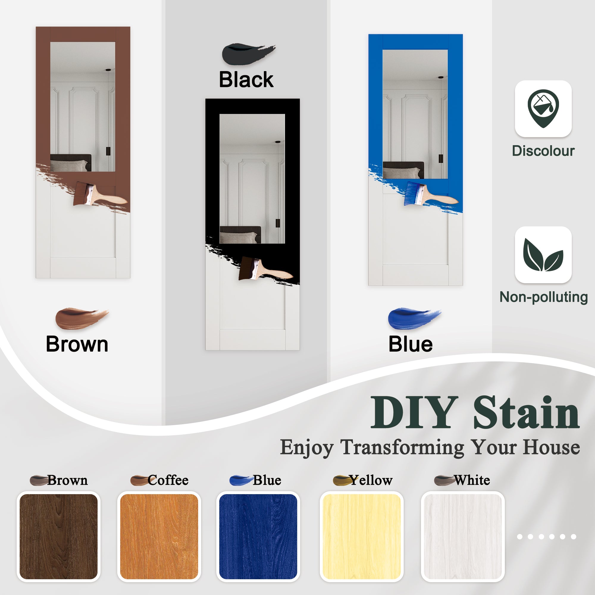 [Paintable] Half Lite Mirror Bifold Sliding Barn Door, Prefinished & Paintable Surface with Hardware Kit