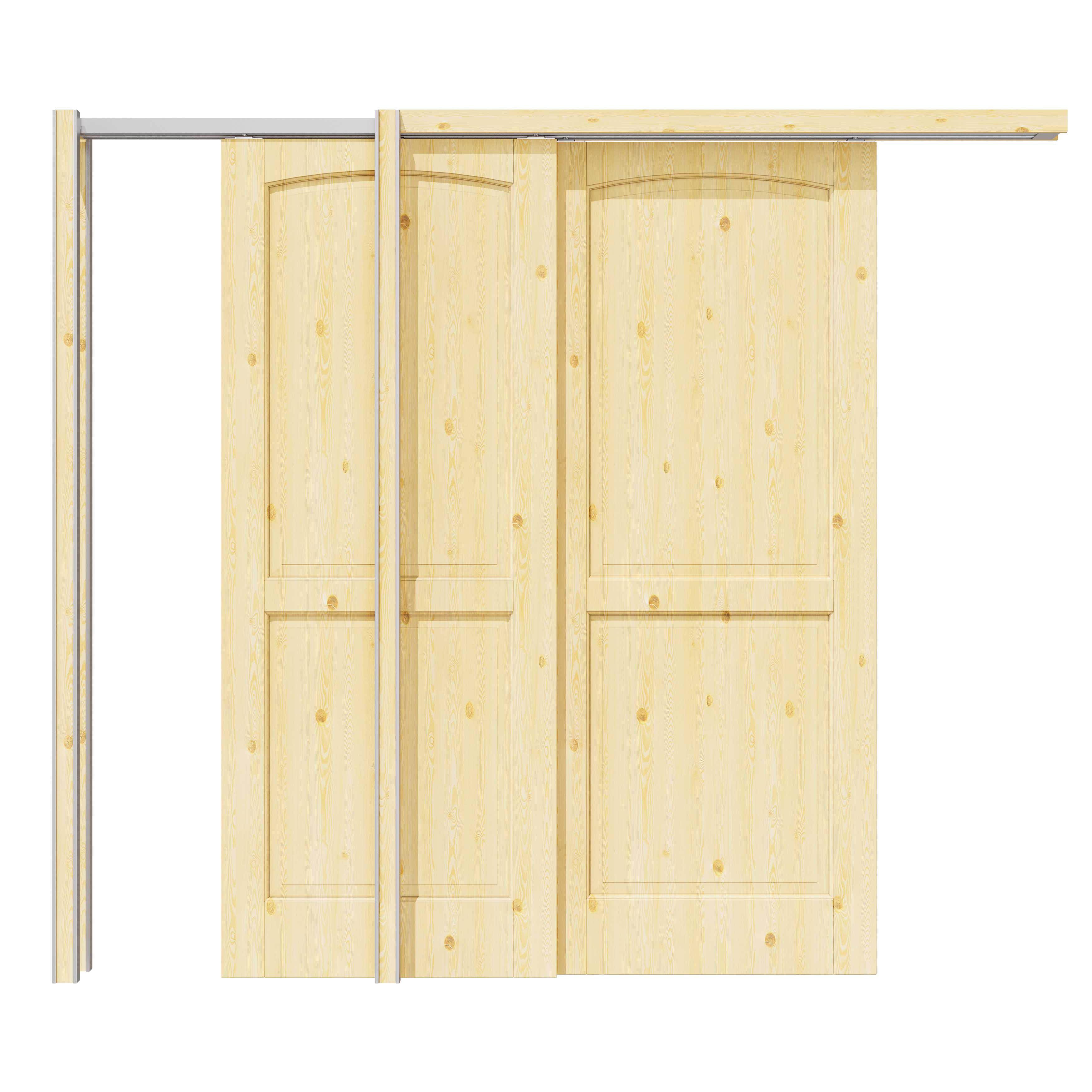 Ark Design 2 Panel Double Bypass Pocket Door with Hardware Kit & Soft Close & Frame, Pine Wood & Paint-grade Finished