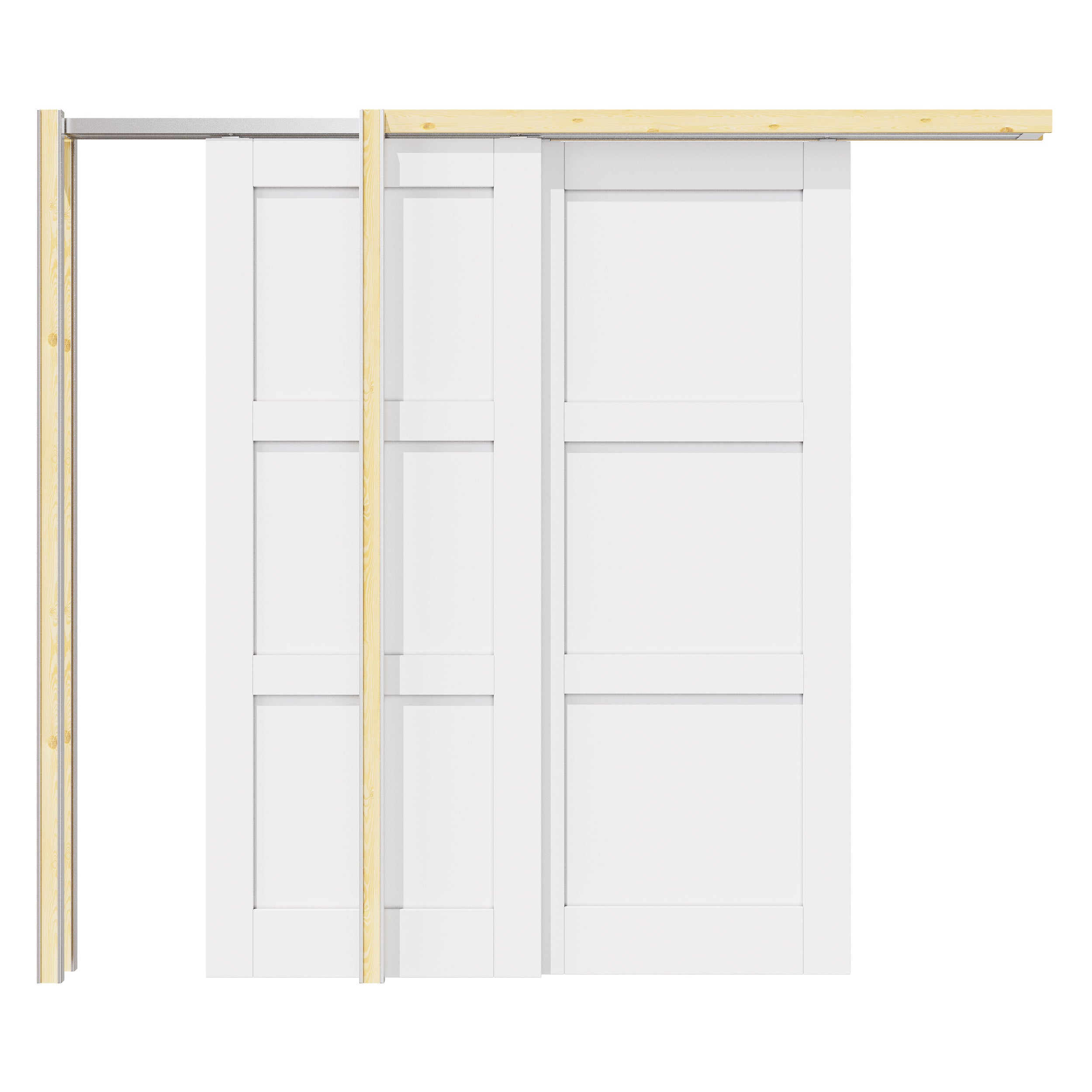 Ark Design 3 Panel Double Bypass Pocket Door with Hardware Kit & Soft Close & Frame, Solid Core MDF Wood & Paint-grade Finished, White
