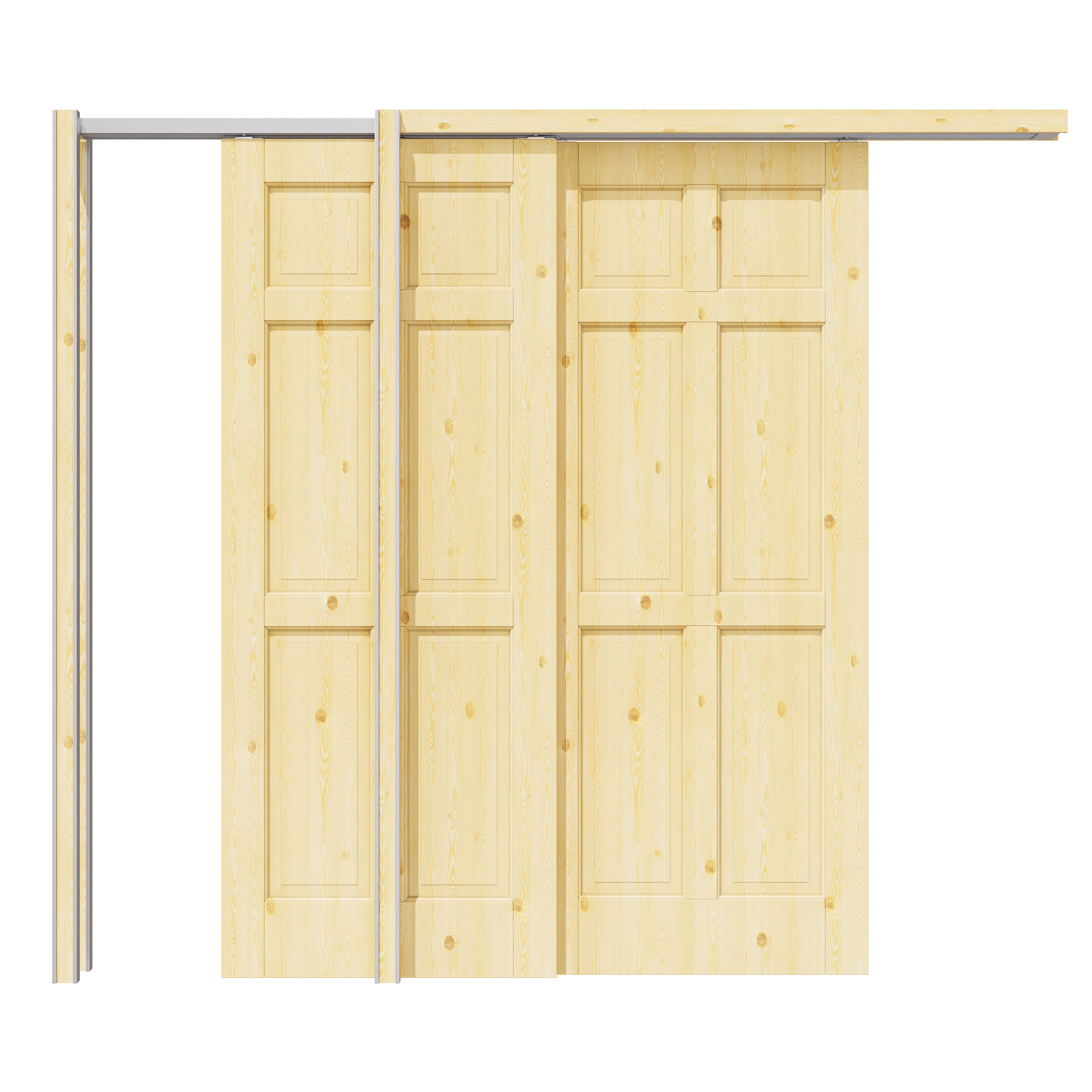 Ark Design 6 Panel Double Bypass Pocket Door with Hardware Kit & Soft Close & Frame, Pine Wood & Paint-grade Finished