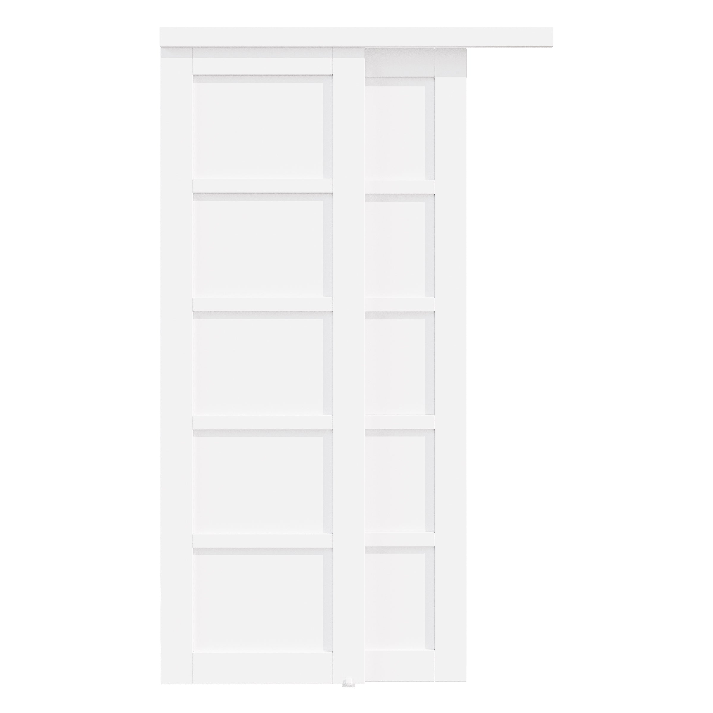 [Paintable] Ark Design Panel 5 lite Bypass Sliding Closet Door with Hardware Kit, Solid Core MDF Wood &Assembly& Primed, White