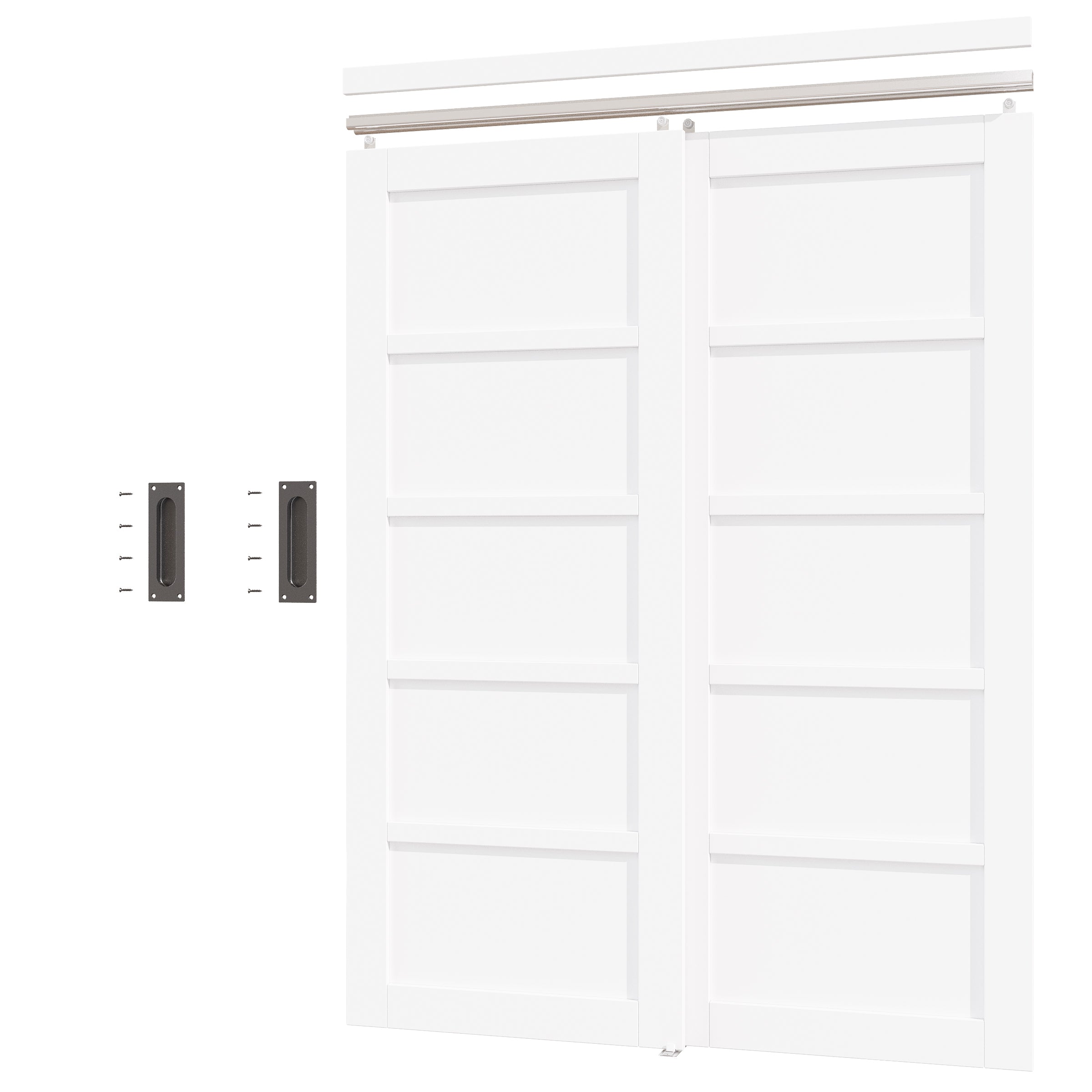 [Paintable] Ark Design Panel 5 lite Bypass Sliding Closet Door with Hardware Kit, Solid Core MDF Wood &Assembly& Primed, White