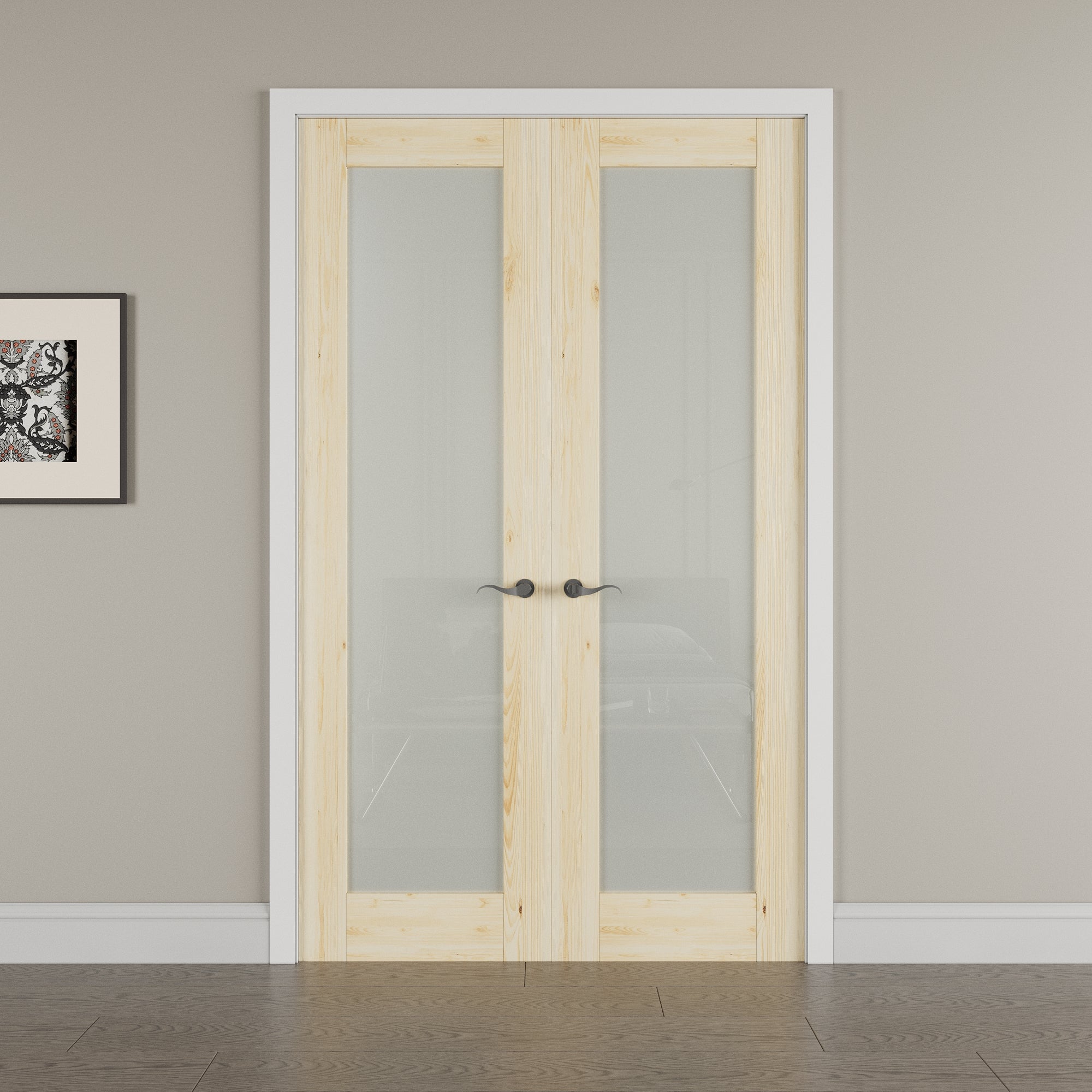 1-Lite Frosted Glass,Pine Wood Solid Core Double Prehung French Door ...