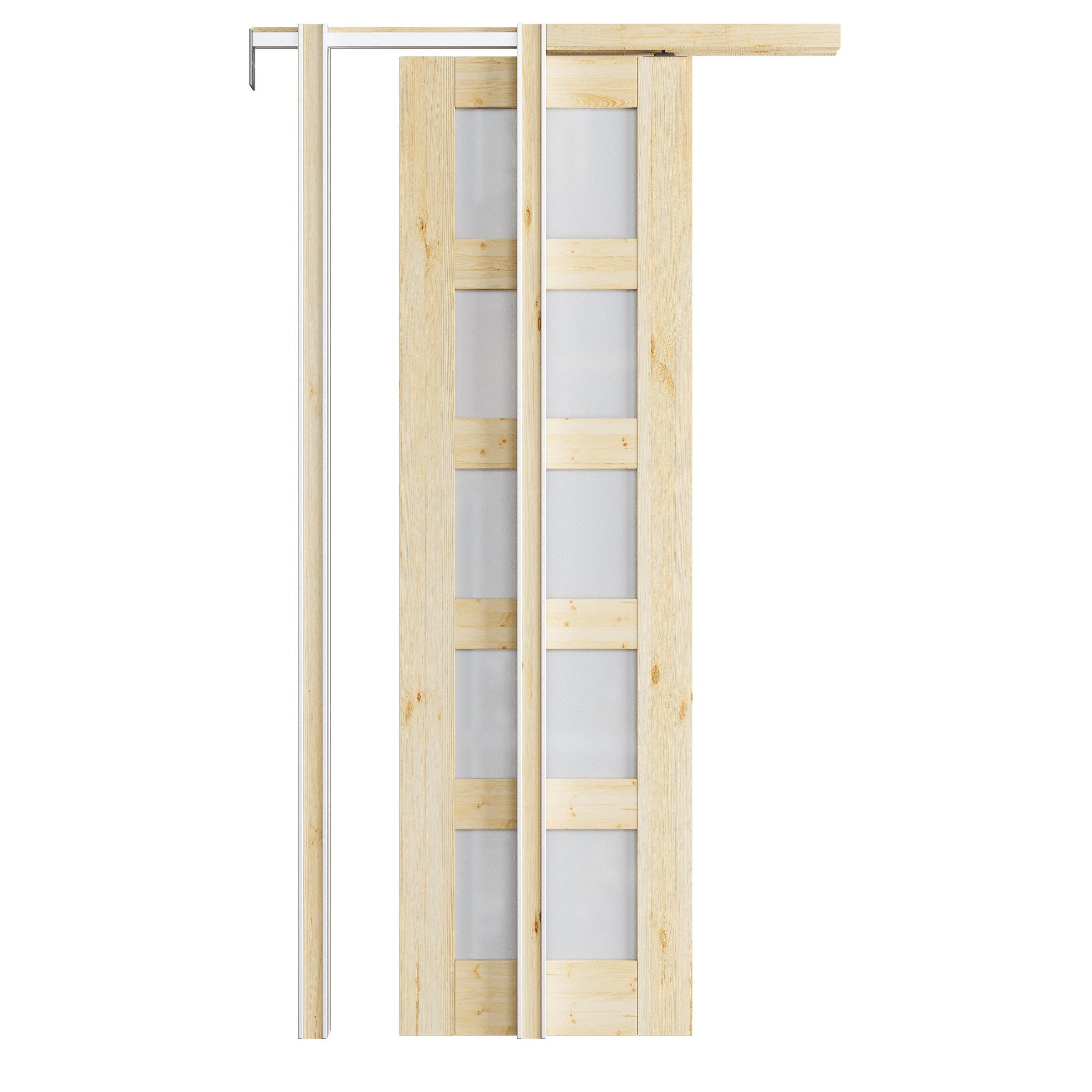 Ark Design 5-lite Tempered Frosted Glass Pocket Door with Hardware Kit & Soft Close, Pine Wood & Unfinished