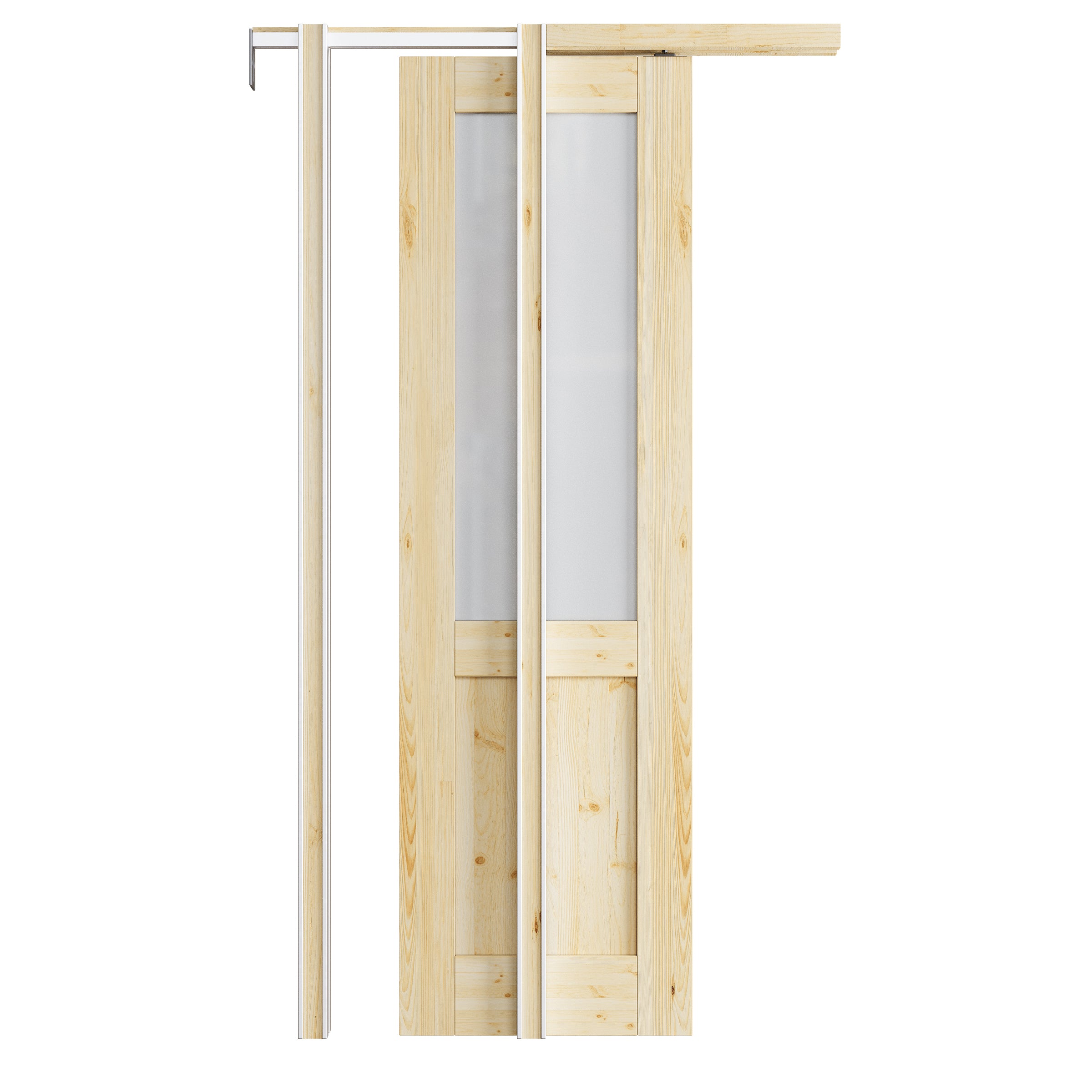 Ark Design Half-lite Tempered Frosted Glass Pocket Door with Hardware Kit & Soft Close, Pine Wood & Prefinished