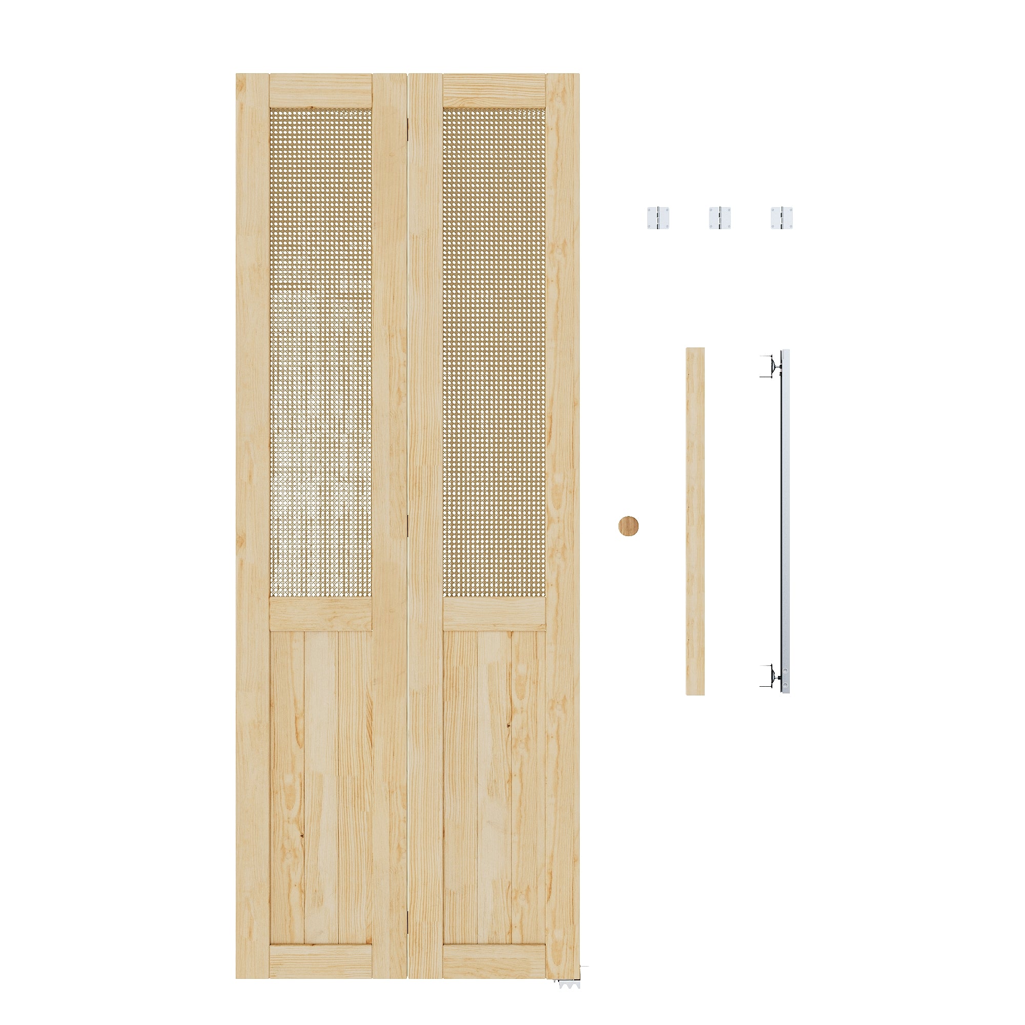 Ark Design Half-Lite Rattan Weaving Solid Core Unfinished Pine Wood Interior Closet Bi-Fold Door with Hardware