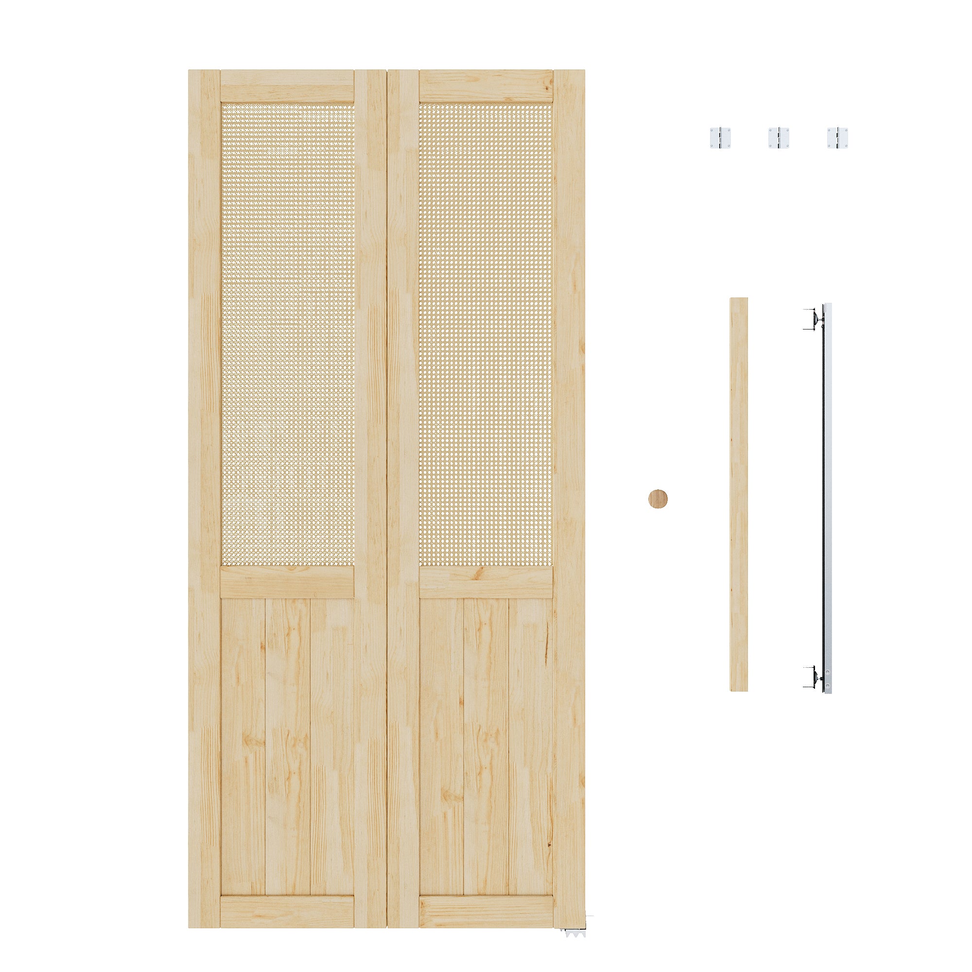 Ark Design Half-Lite Rattan Weaving Solid Core Unfinished Pine Wood Interior Closet Bi-Fold Door with Hardware