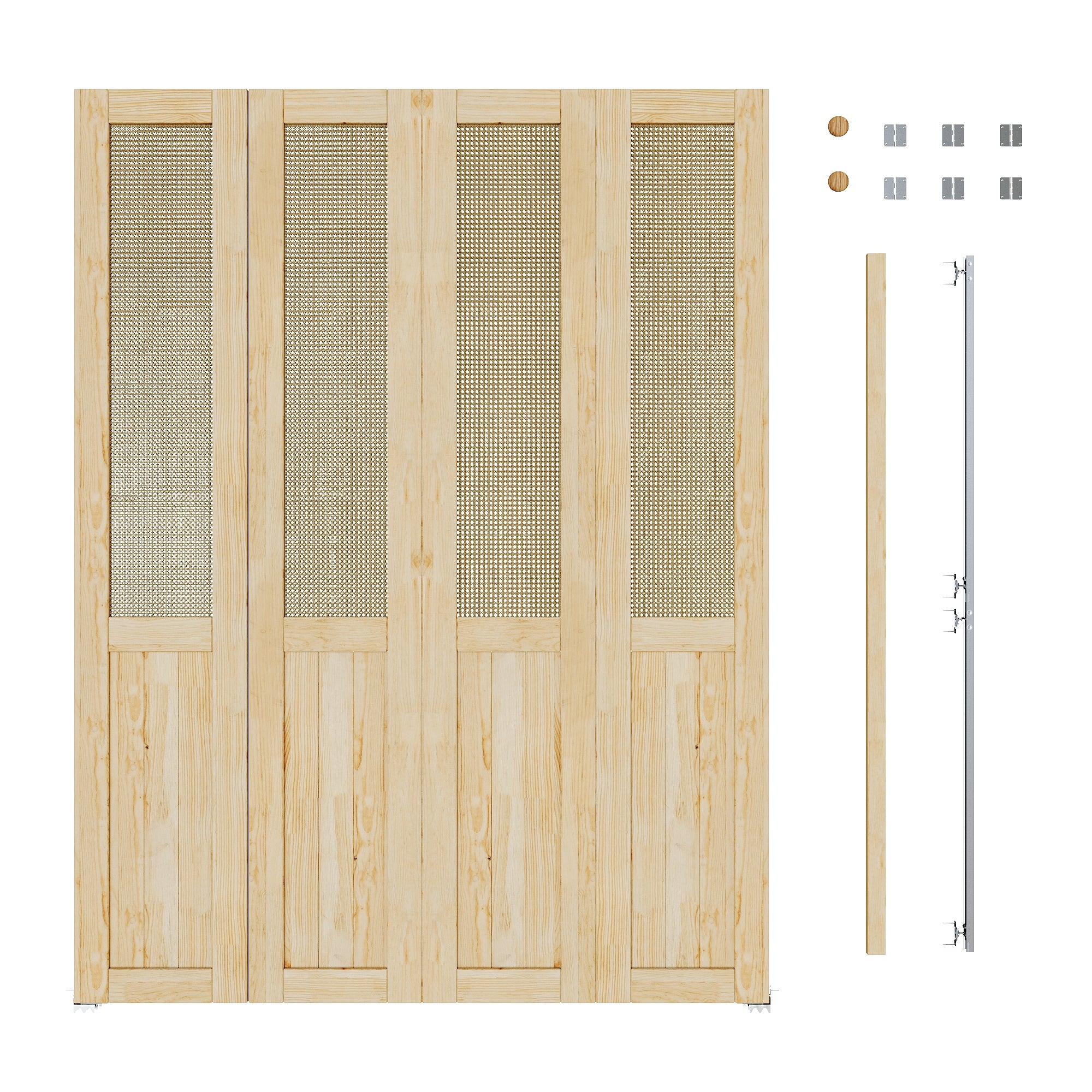 Ark Design Half-Lite Rattan Weaving Solid Core Unfinished Pine Wood Interior Closet Bi-Fold Door with Hardware