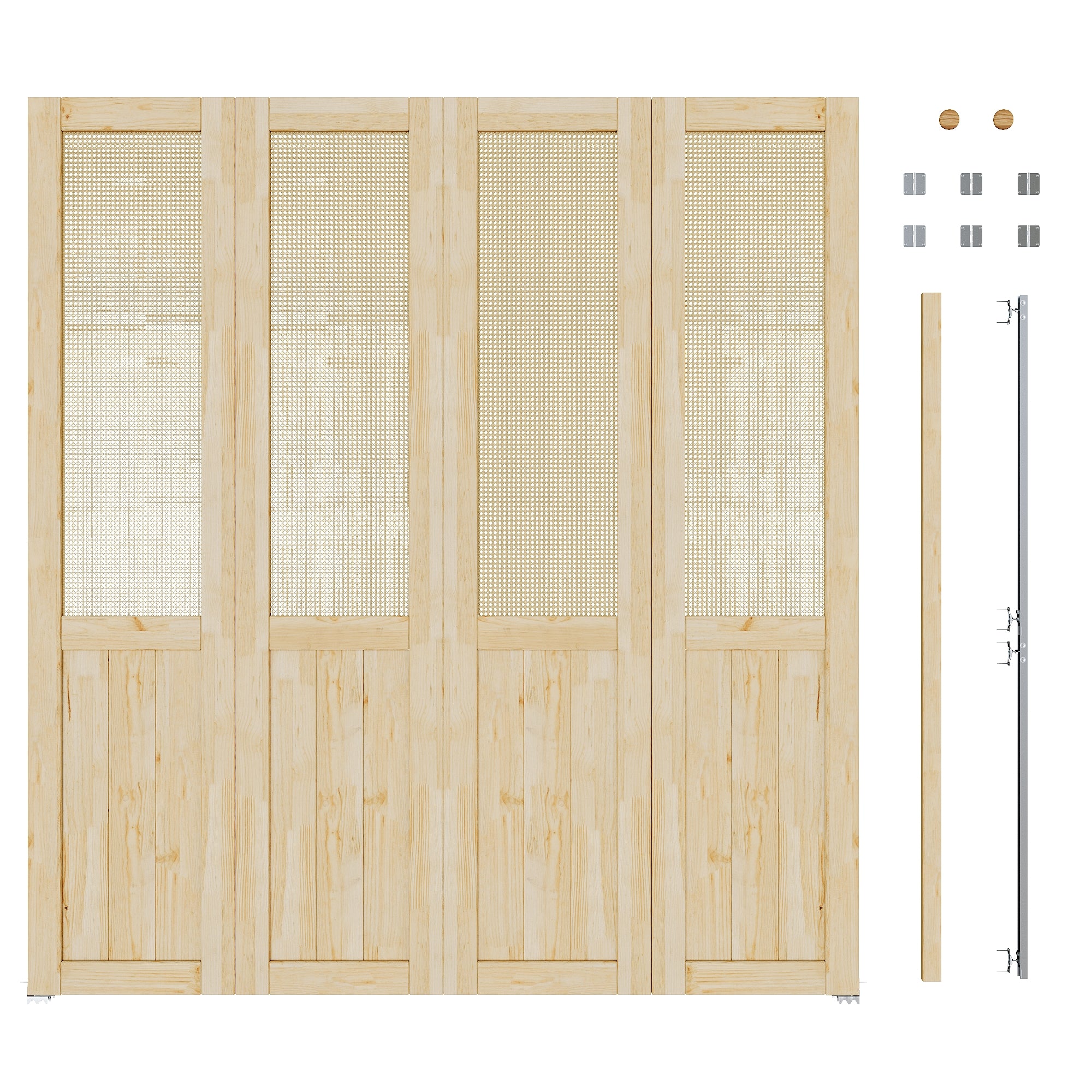 Ark Design Half-Lite Rattan Weaving Solid Core Unfinished Pine Wood Interior Closet Bi-Fold Door with Hardware