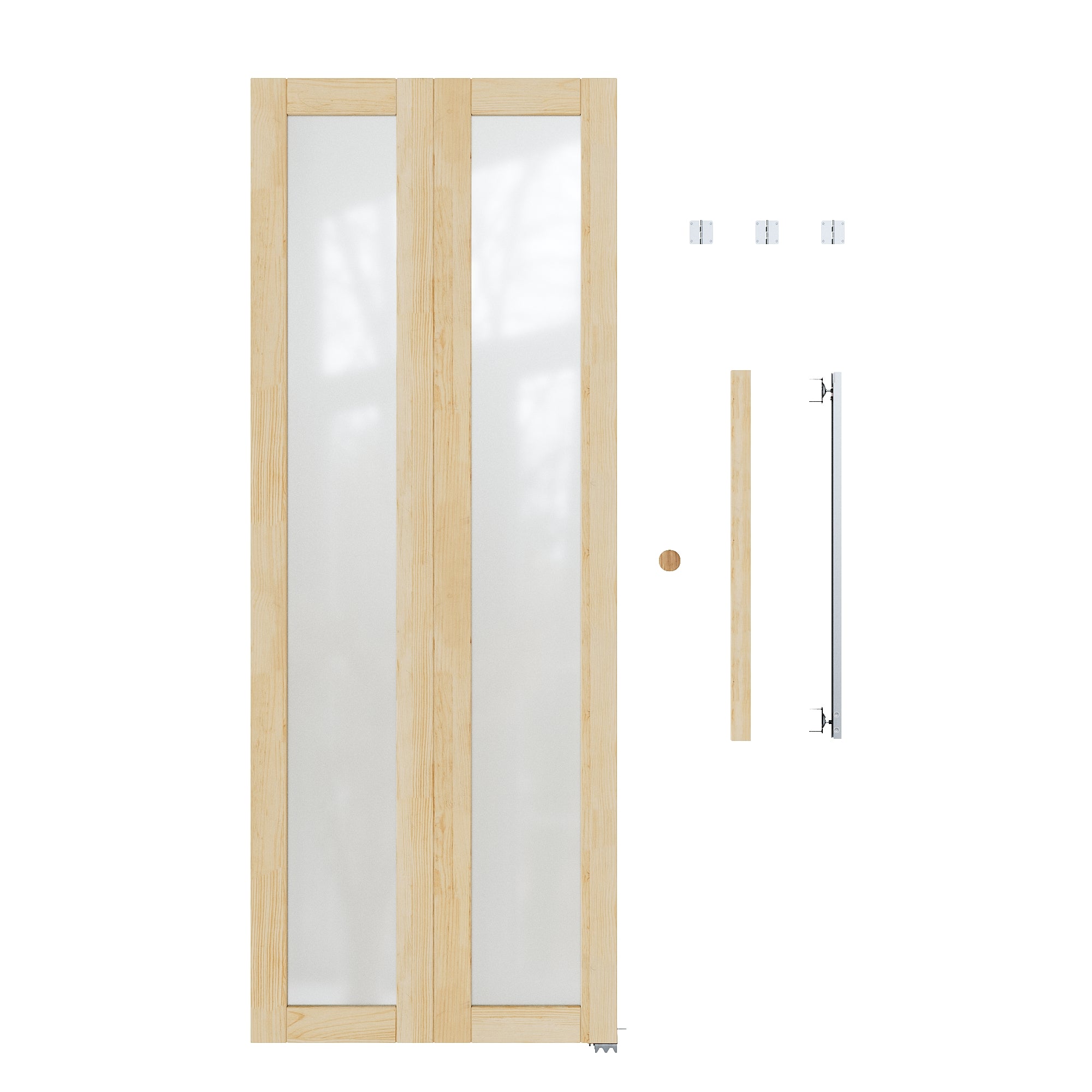 Ark Design 1-Lite Glass Solid Core Unfinished Pine Wood Interior Closet Bi-Fold Door with Hardware