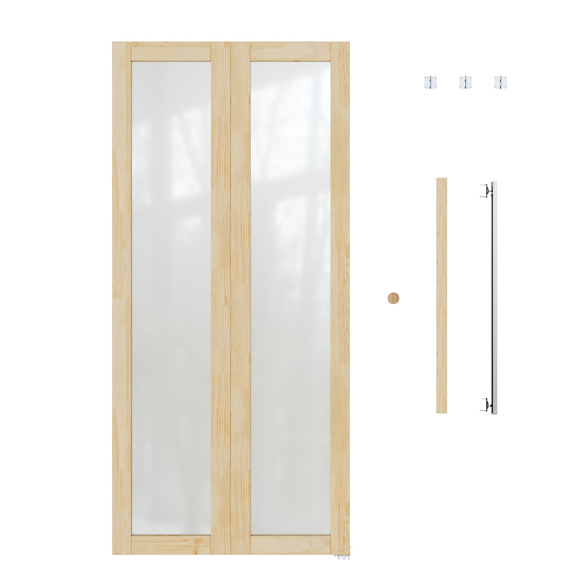 Ark Design 1-Lite Glass Solid Core Unfinished Pine Wood Interior Closet Bi-Fold Door with Hardware