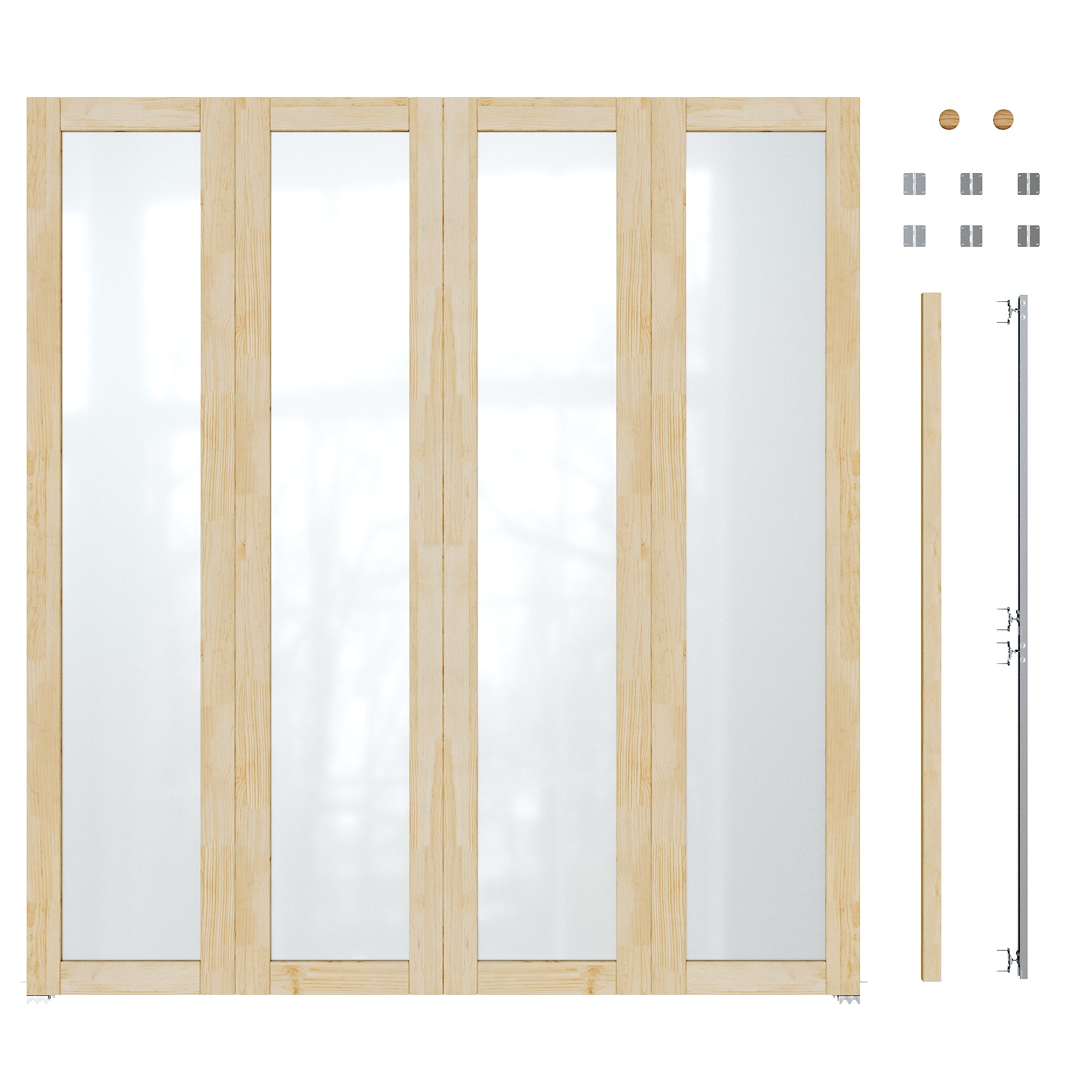 Ark Design 1-Lite Glass Solid Core Unfinished Pine Wood Interior Closet Bi-Fold Door with Hardware