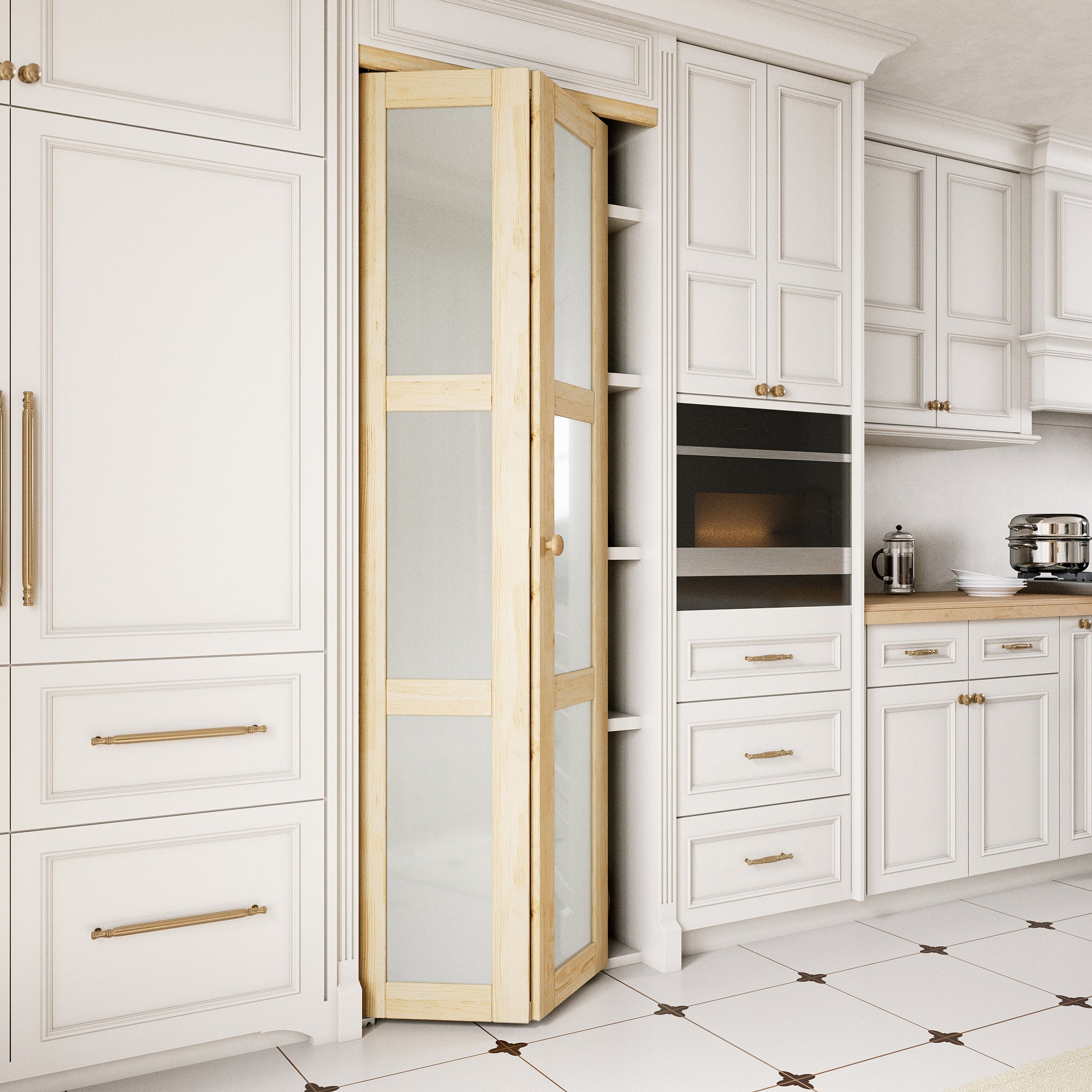 Ark Design  3-Lite Glass Solid Core Unfinished Pine Wood Interior Closet Bi-Fold Door with Hardware