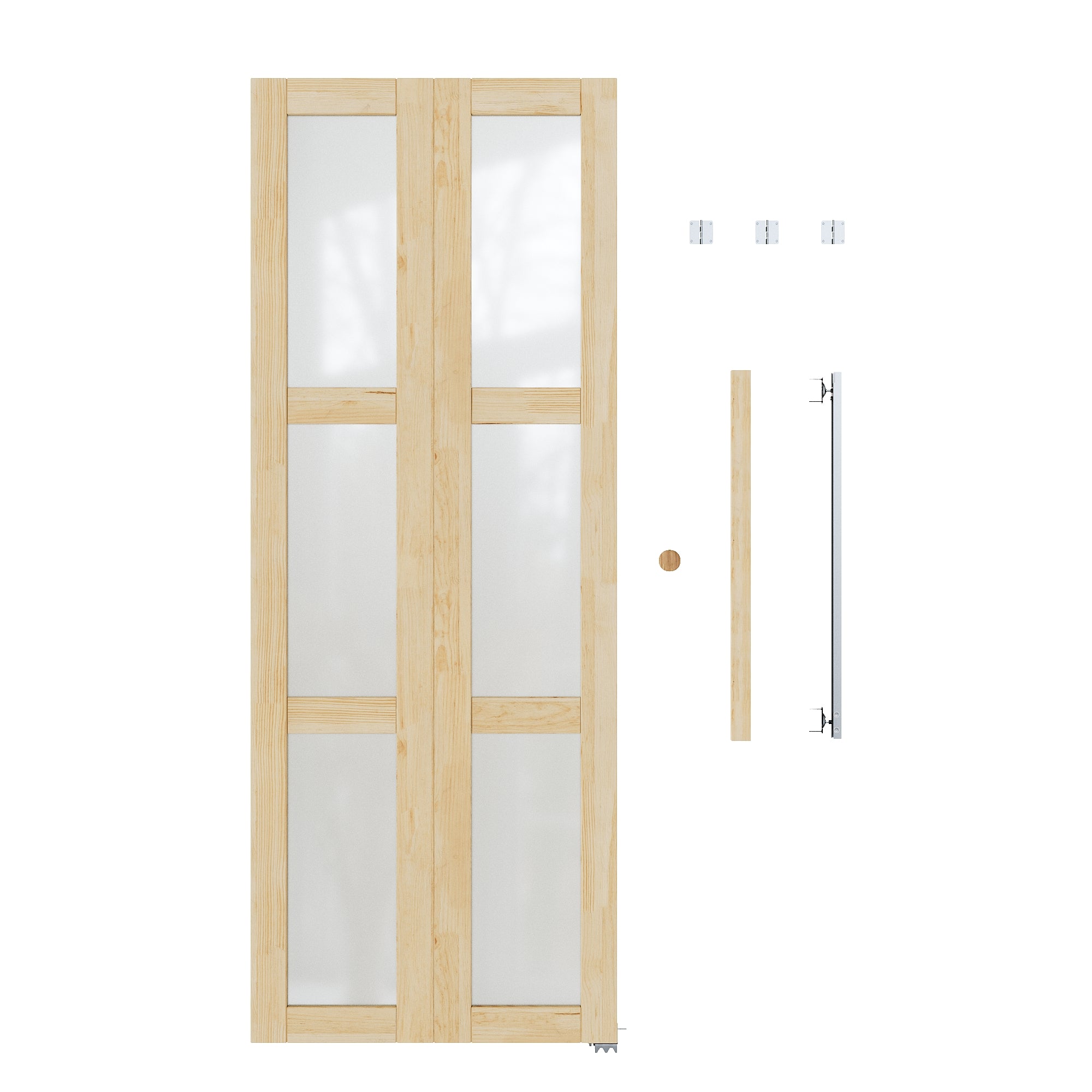 Ark Design  3-Lite Glass Solid Core Unfinished Pine Wood Interior Closet Bi-Fold Door with Hardware