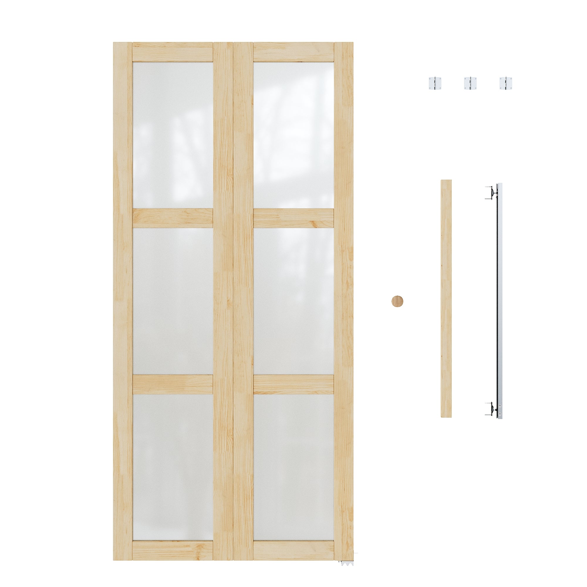 Ark Design  3-Lite Glass Solid Core Unfinished Pine Wood Interior Closet Bi-Fold Door with Hardware