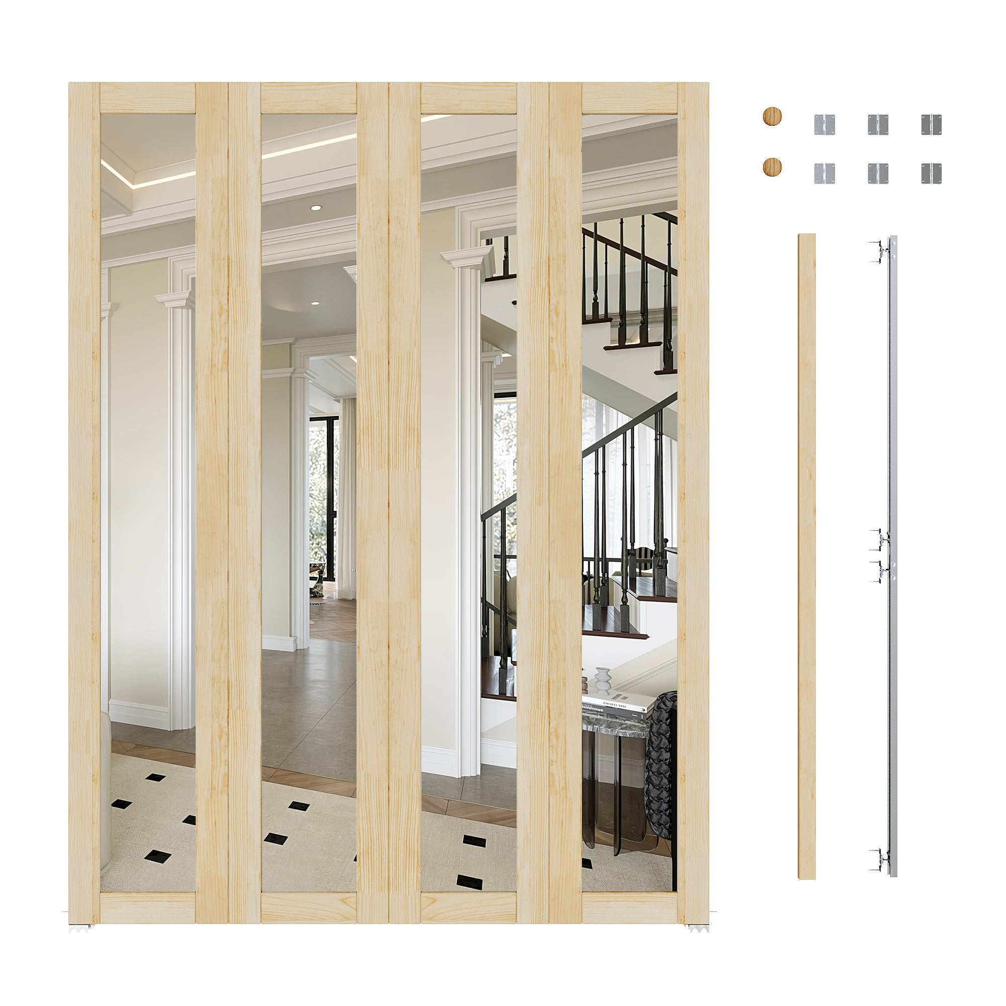 Ark Design 1-Lite Mirror Solid Core Unfinished Pine Wood Interior Closet Bi-Fold Door with Hardware