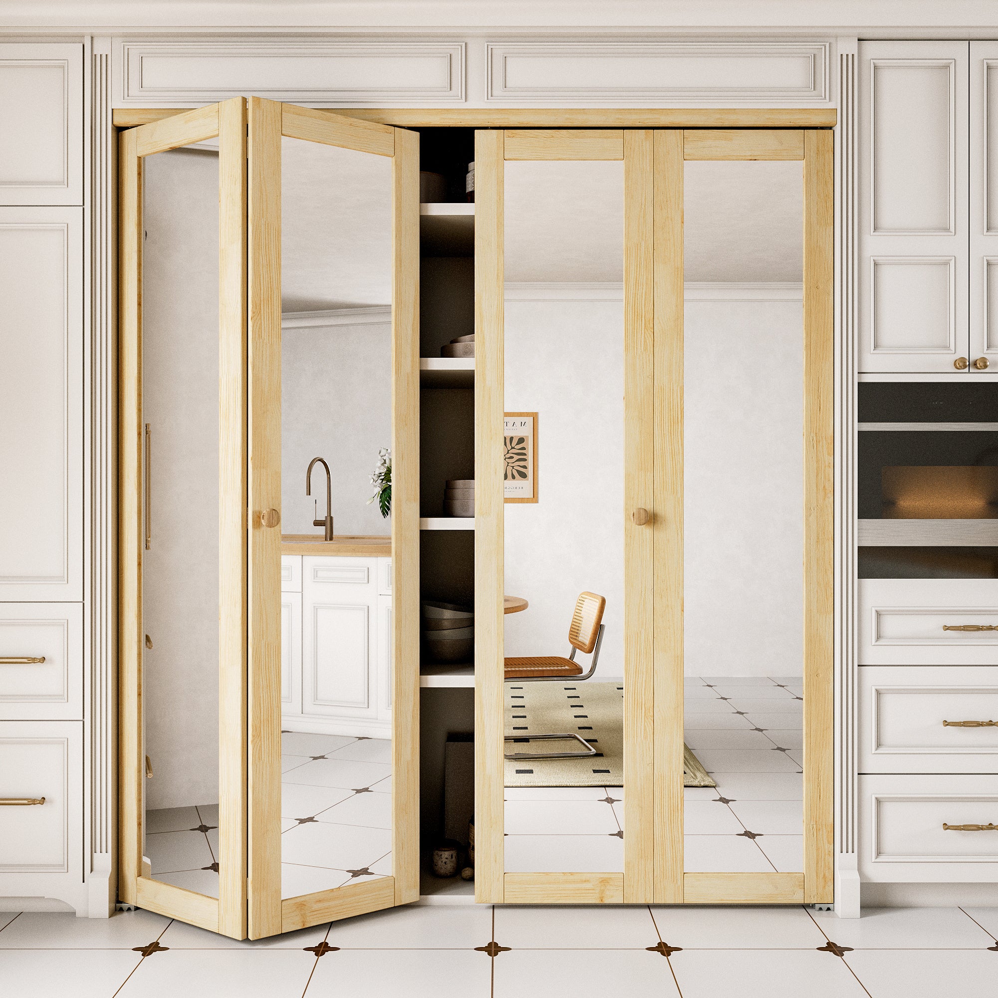 Ark Design 1-Lite Mirror Solid Core Unfinished Pine Wood Interior Closet Bi-Fold Door with Hardware