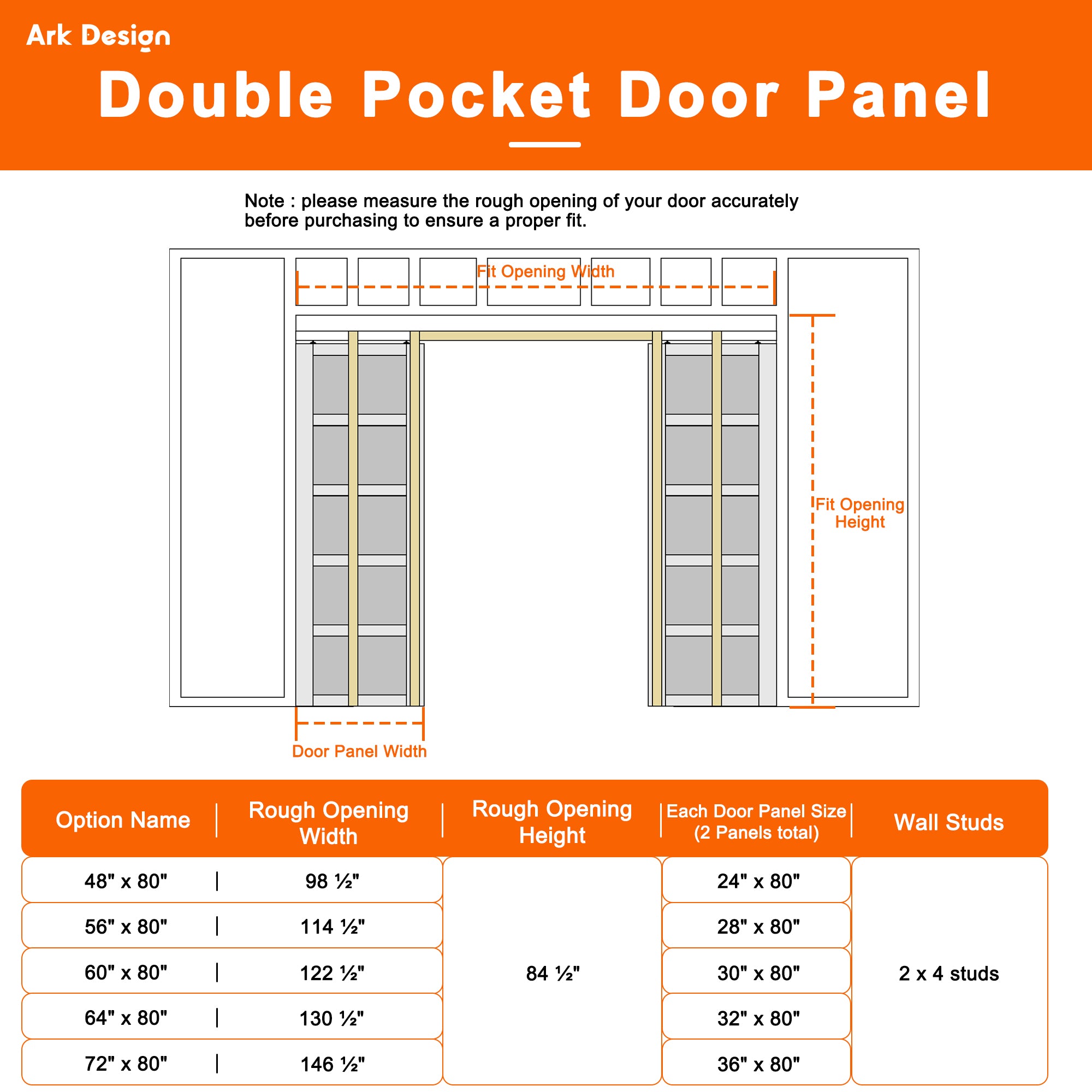 Ark Design Molded 6  Panel Modern Pocket Door with Hardware Kit & Soft Close & Frame, Solid Core MDF Wood & Paint-grade Finished, White