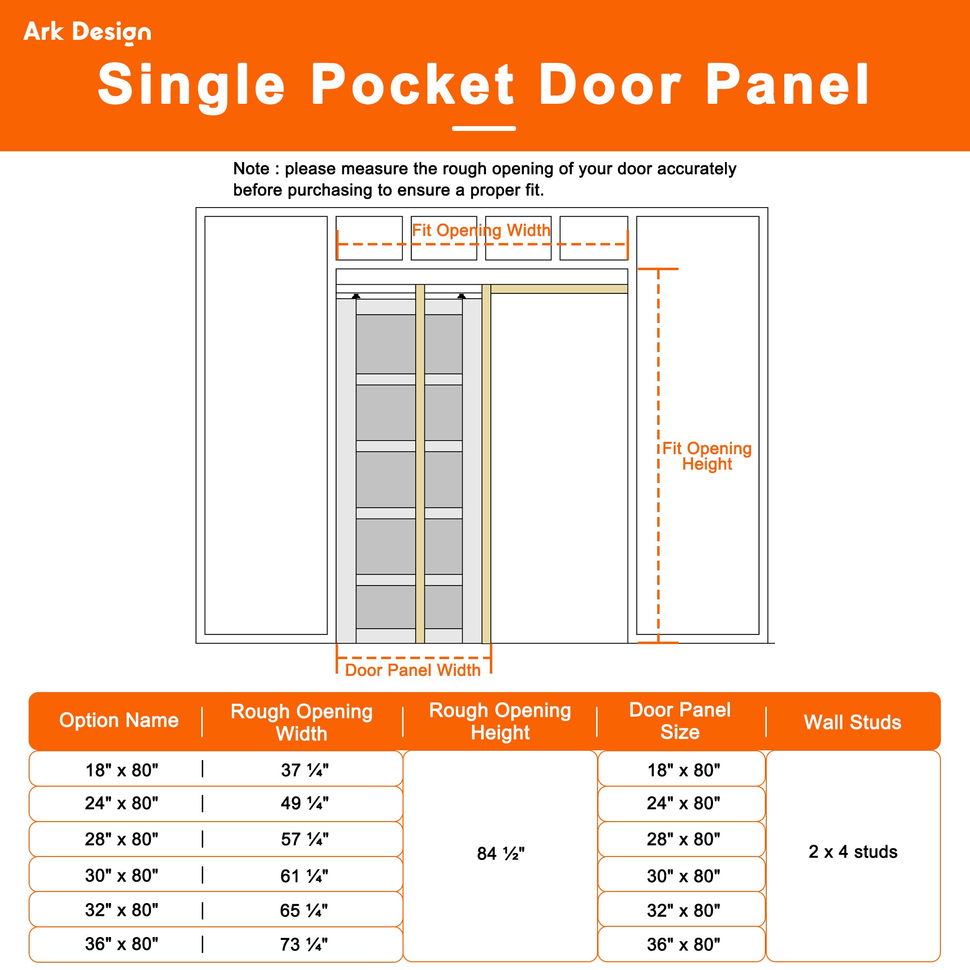 Ark Design Molded 6  Panel Modern Pocket Door with Hardware Kit & Soft Close & Frame, Solid Core MDF Wood & Paint-grade Finished, White