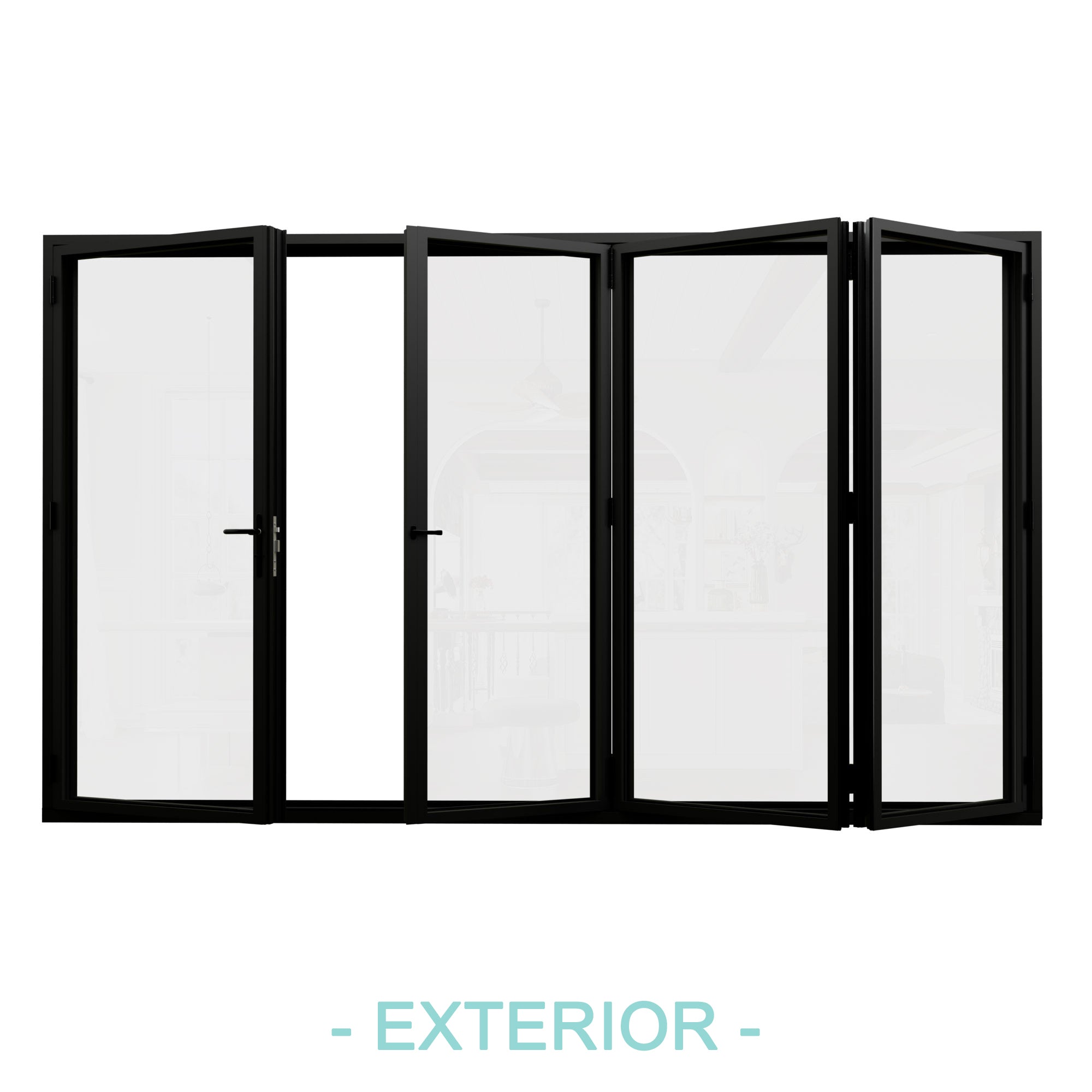 Ark Design Black 4 Panel Center Opening Outswing Double Tempered Glass Aluminum Folding Patio Door