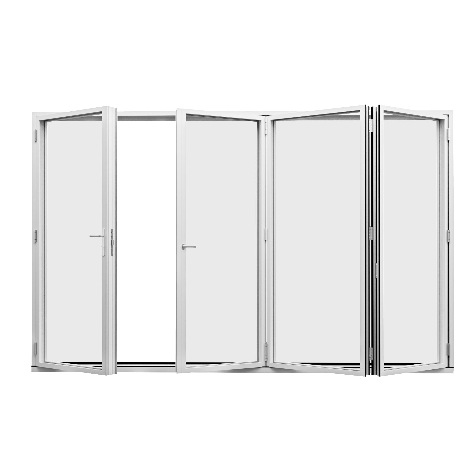 Ark Design 4 Panel Center Opening Outswing Double Tempered Glass White Aluminum Folding Patio Door