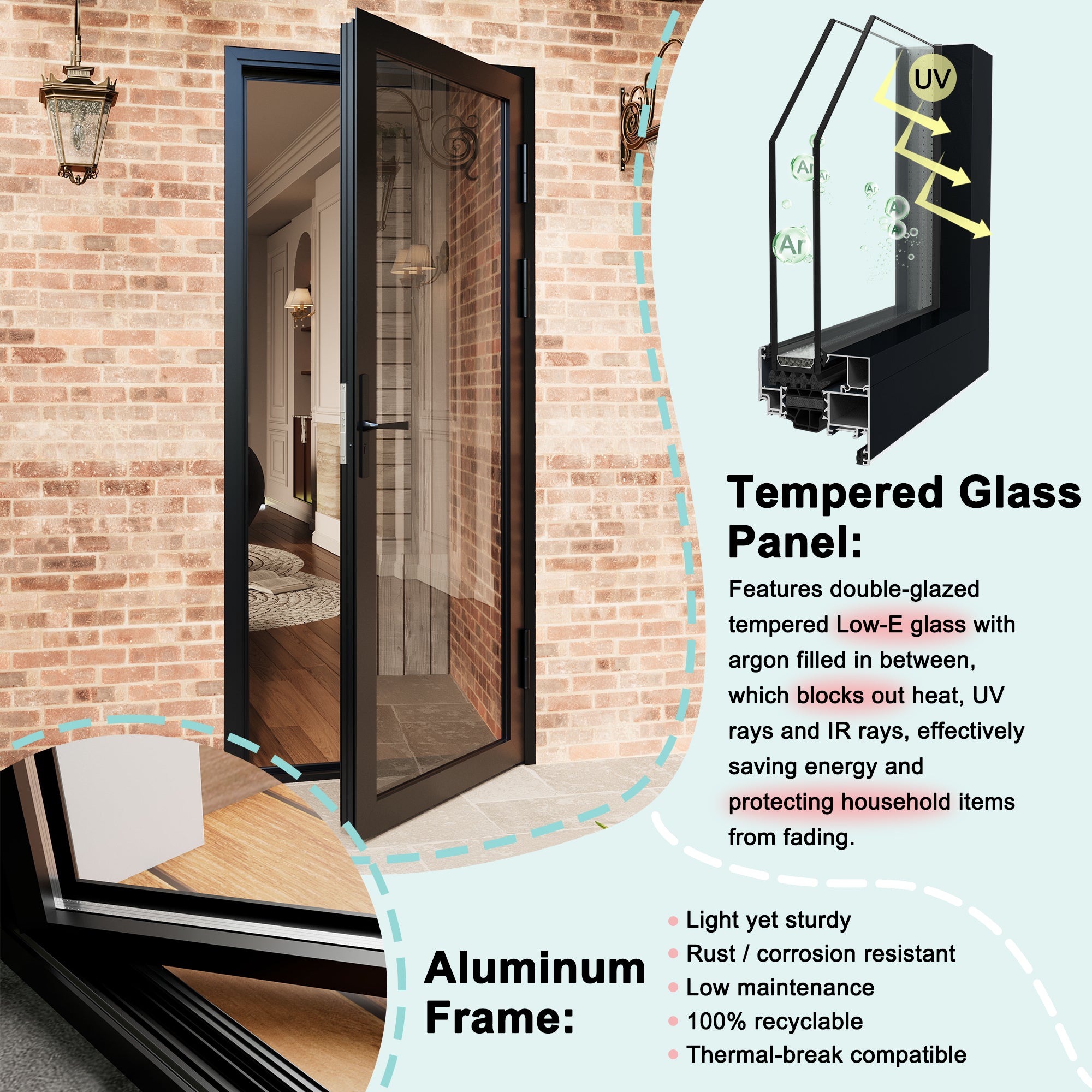 Ark Design 36 in. x 80 in. Single Tempered Glass Black Aluminum Patio Door