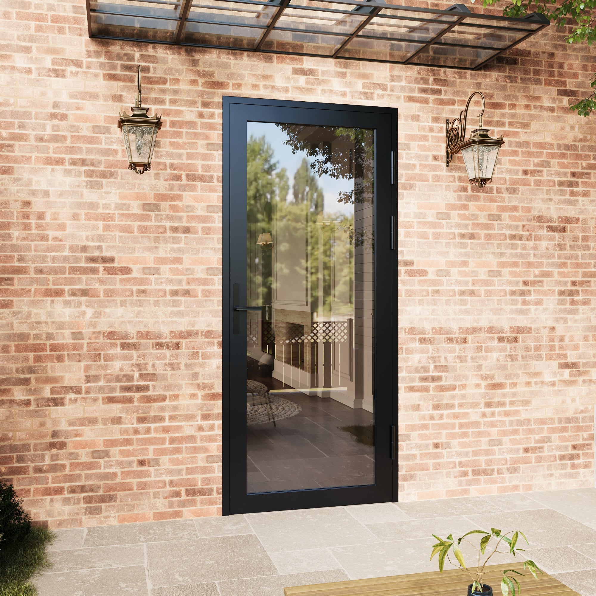Ark Design 36 in. x 80 in. Single Tempered Glass Black Aluminum Patio Door