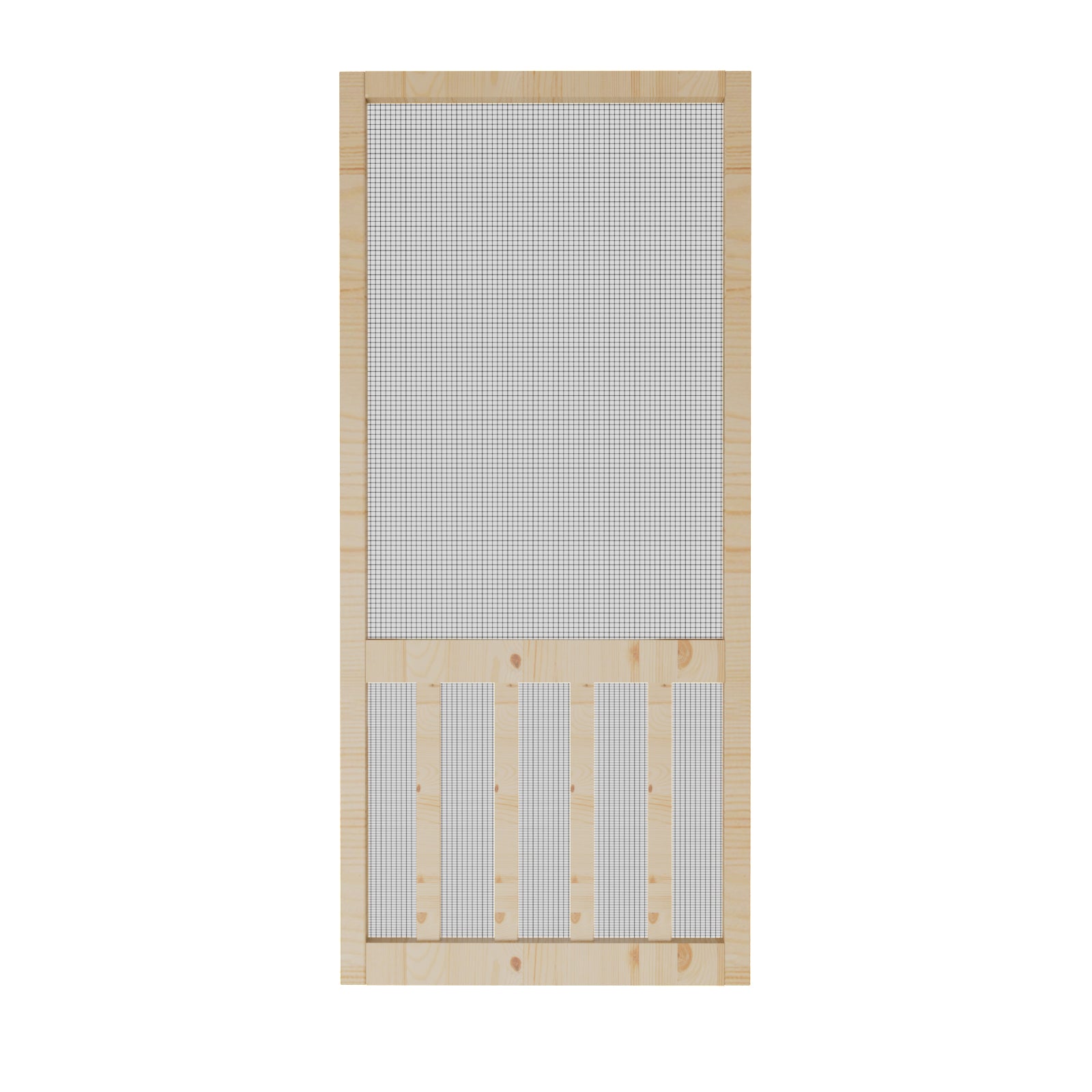 Ark Design Single Universal Paneled Railing Style Finished Pine Wood and Gauze Mesh Hinged Screen Door