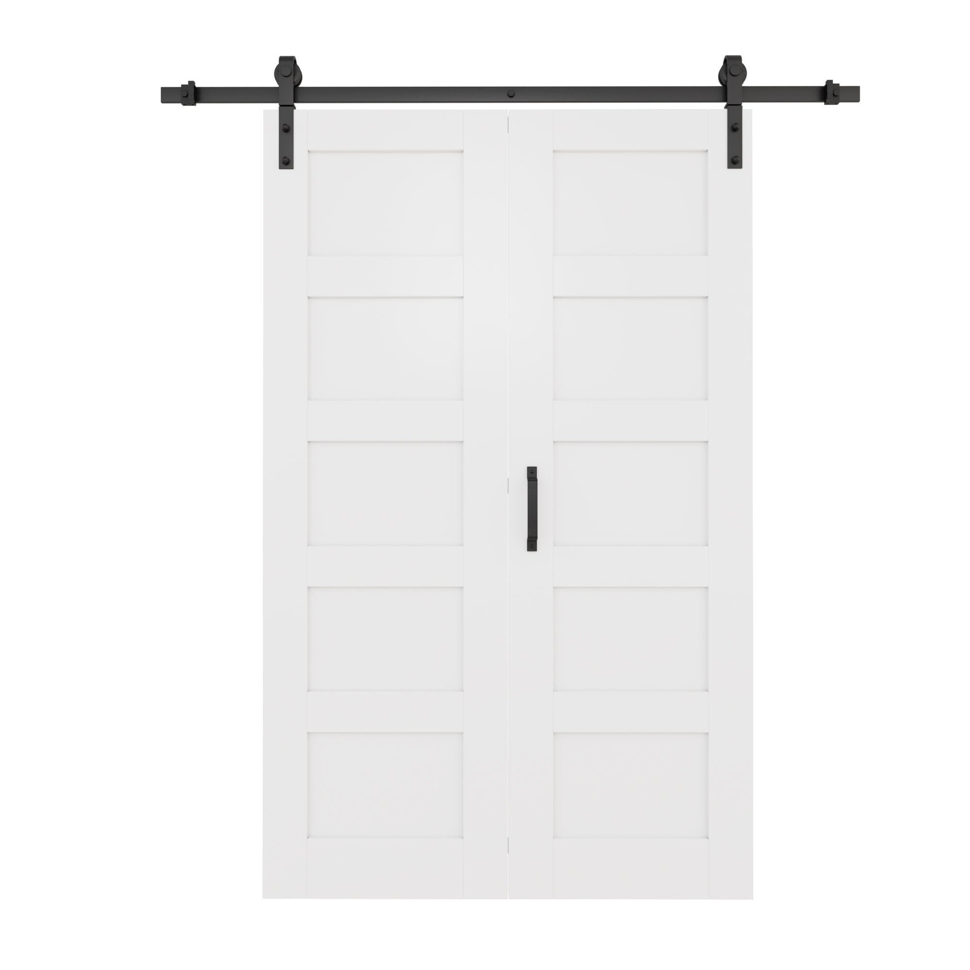 Ark Design 5-Lite Bifold Barn Door MDF Wood & PVC Covered Finished, with Hardware Kit & Handle & Floor Guide, White