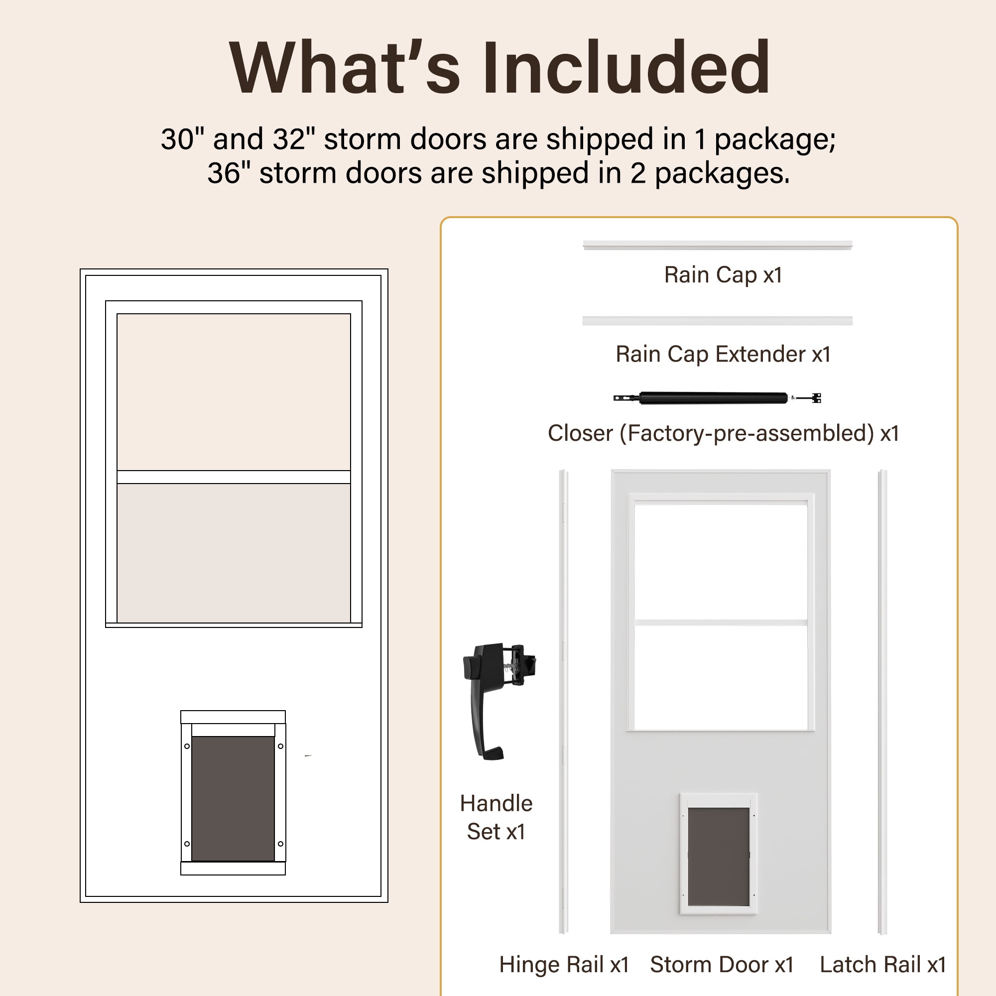 Ark Design Half-Lite Frosted Glass White Universal Pet Door Storm Door with Black Handleset and Screen
