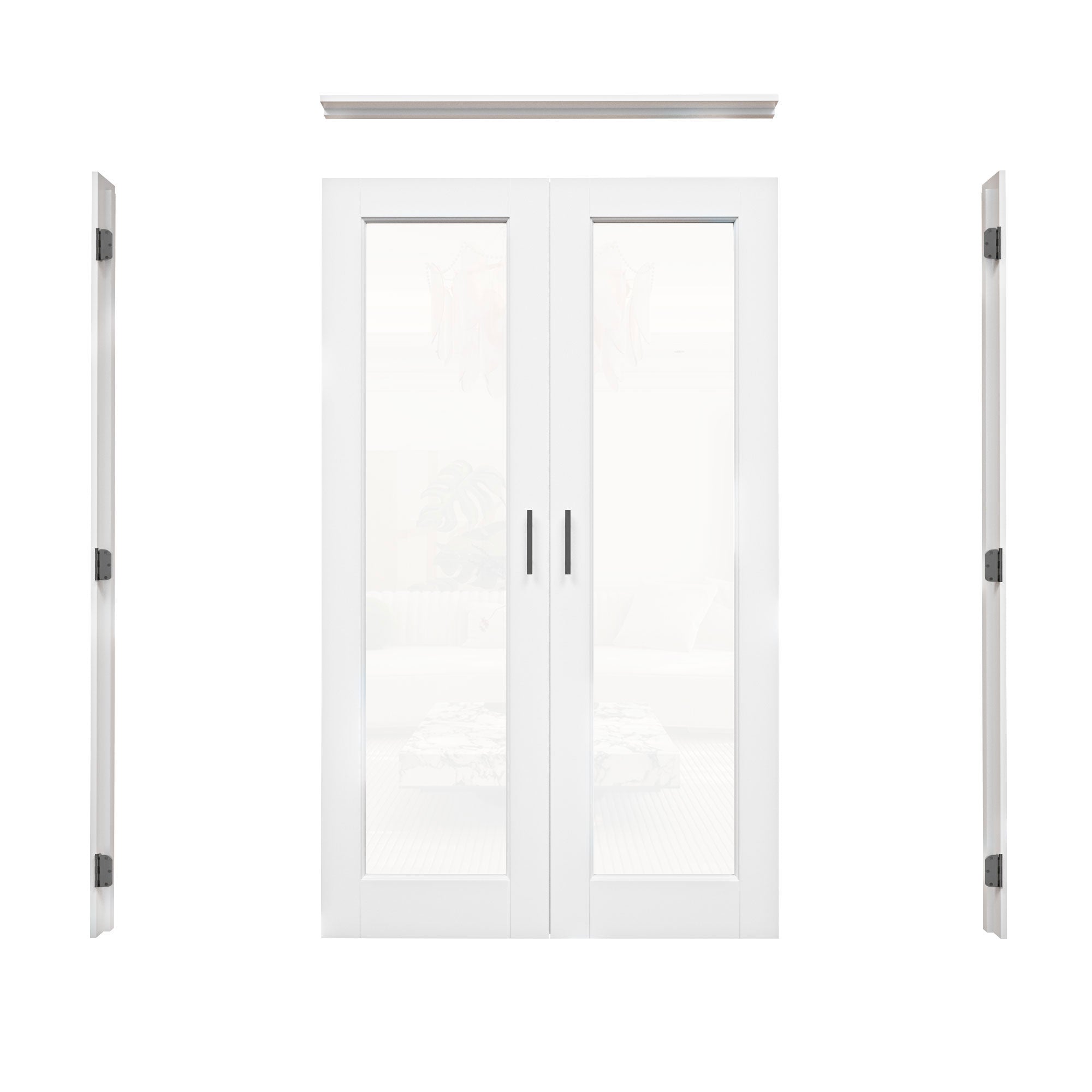 [Black Ball Catch Prehung French Door Collection] 1-Lite Clear Glass White Solid Core Glass French Door Panels with Black Ball Catch Ready-to-Assemble Jamb