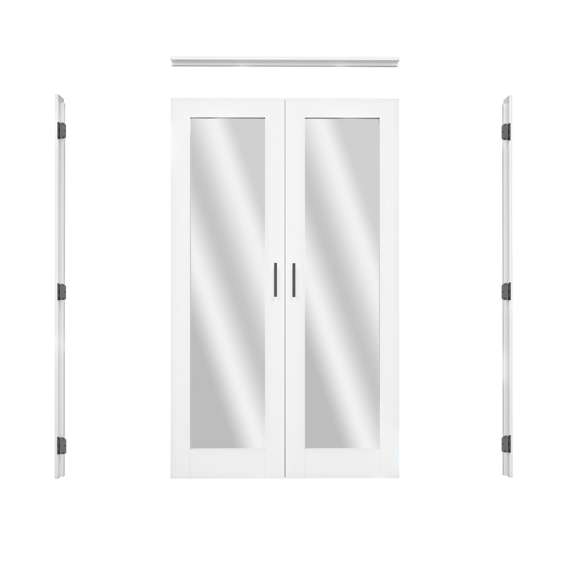 [Black Ball Catch Prehung French Door Collection] 1-Lite Double Side Mirror White Solid Core Glass French Door Panels with Black Ball Catch Ready-to-Assemble Jamb