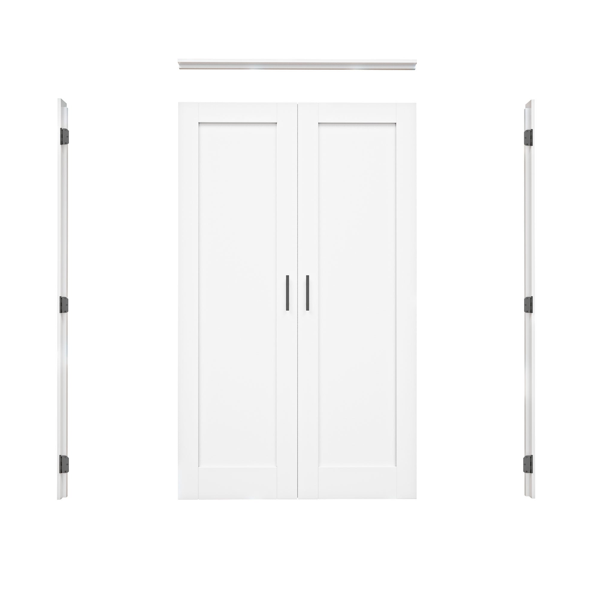 [Black Ball Catch Prehung French Door Collection] 1-Lite Panel White Solid Core Glass French Door Panels with Black Ball Catch Ready-to-Assemble Jamb