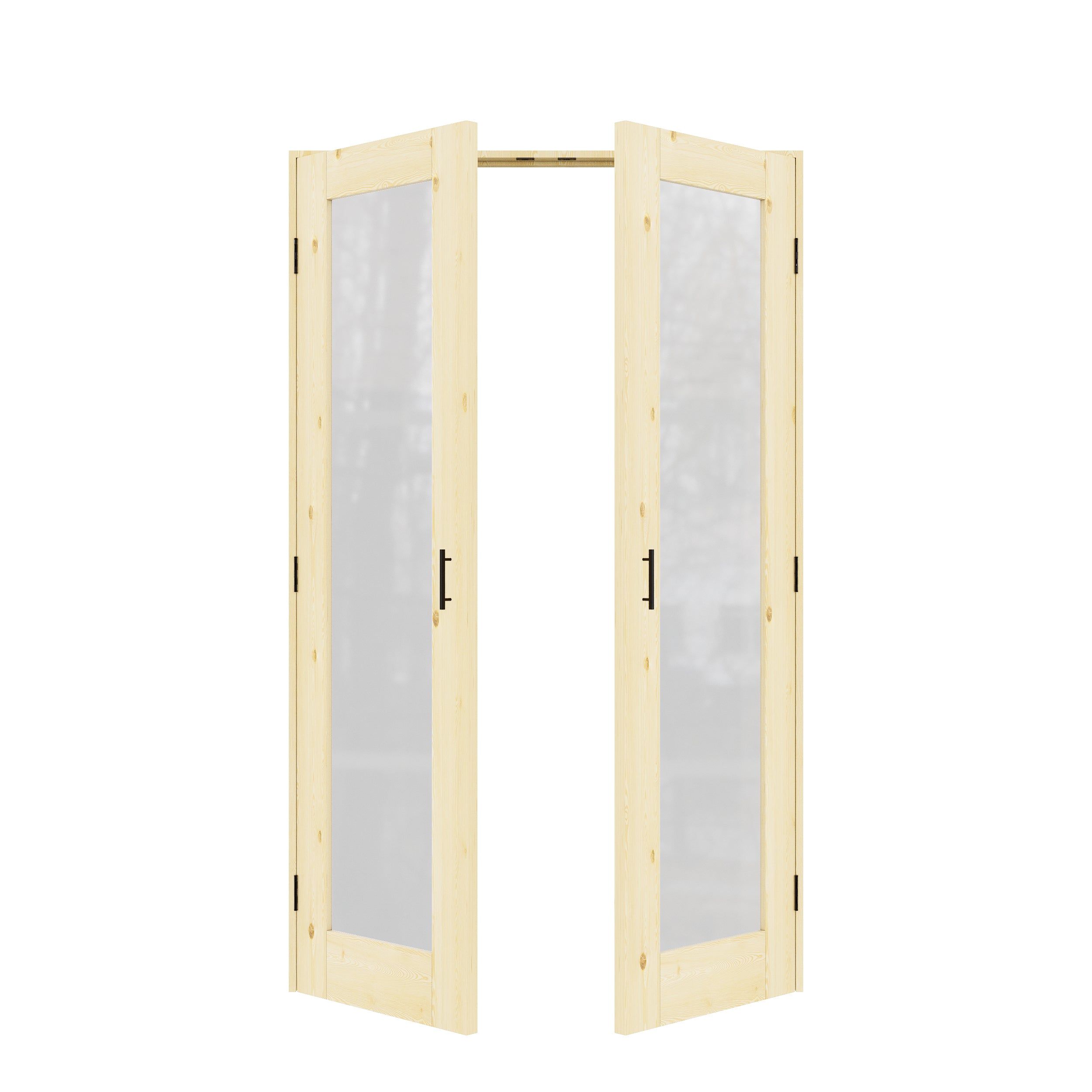 [Black Ball Catch Prehung French Door Collection] 1-Lite Frosted Glass Pine Wood Solid Core Glass French Door Panels with Black Ball Catch Ready-to-Assemble Jamb