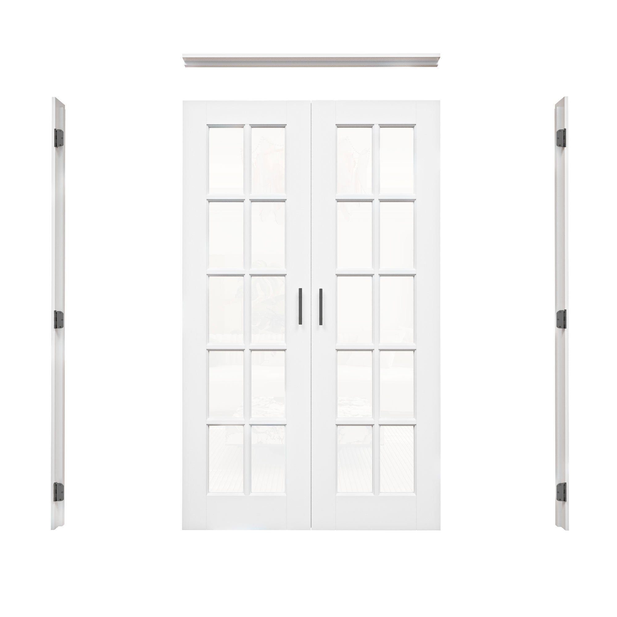 [Black Ball Catch Prehung French Door Collection] 10-Lite Clear Glass White Solid Core Glass French Door Panels with Black Ball Catch Ready-to-Assemble Jamb