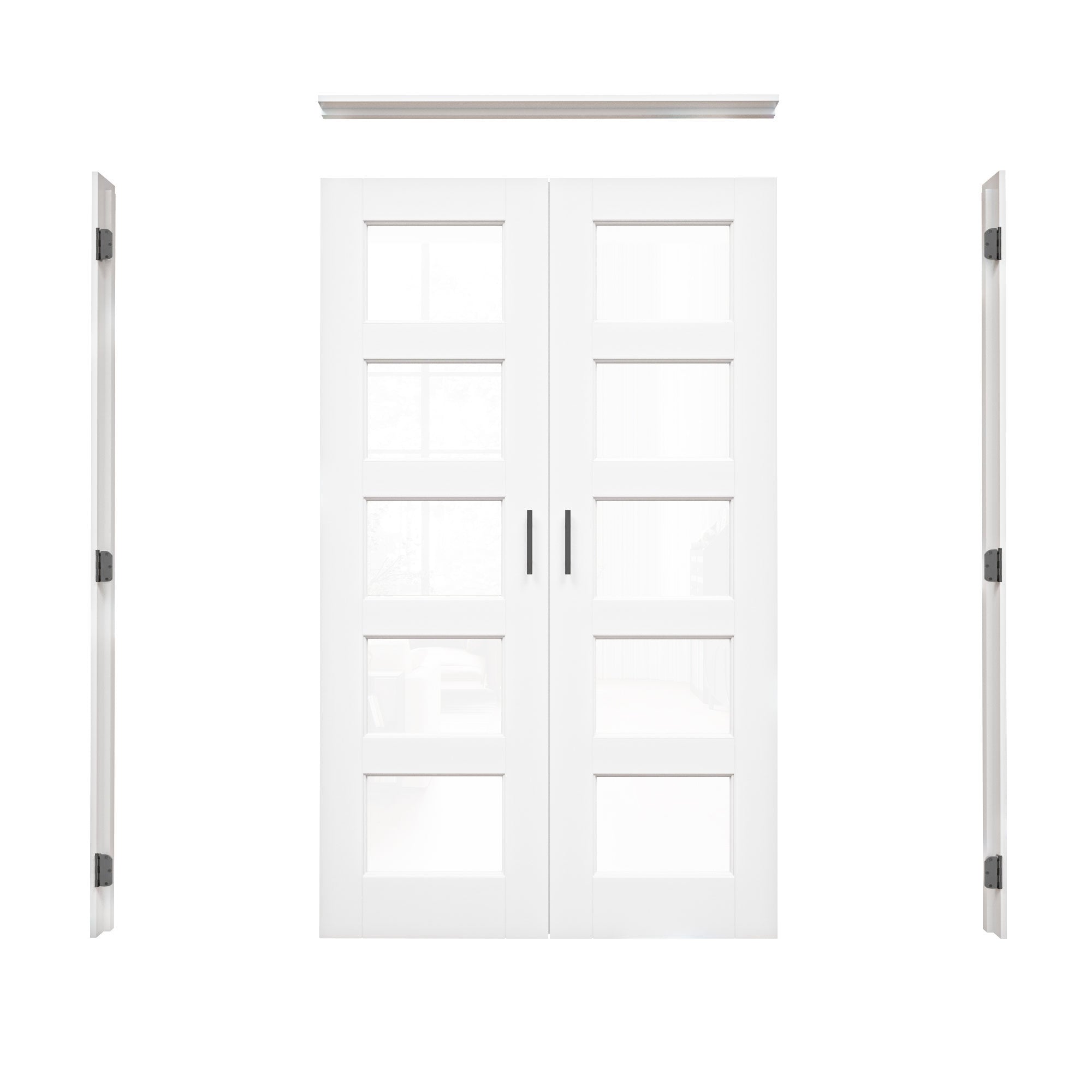 [Black Ball Catch Prehung French Door Collection] 5-Lite Clear Glass White Solid Core Glass French Door Panels with Black Ball Catch Ready-to-Assemble Jamb