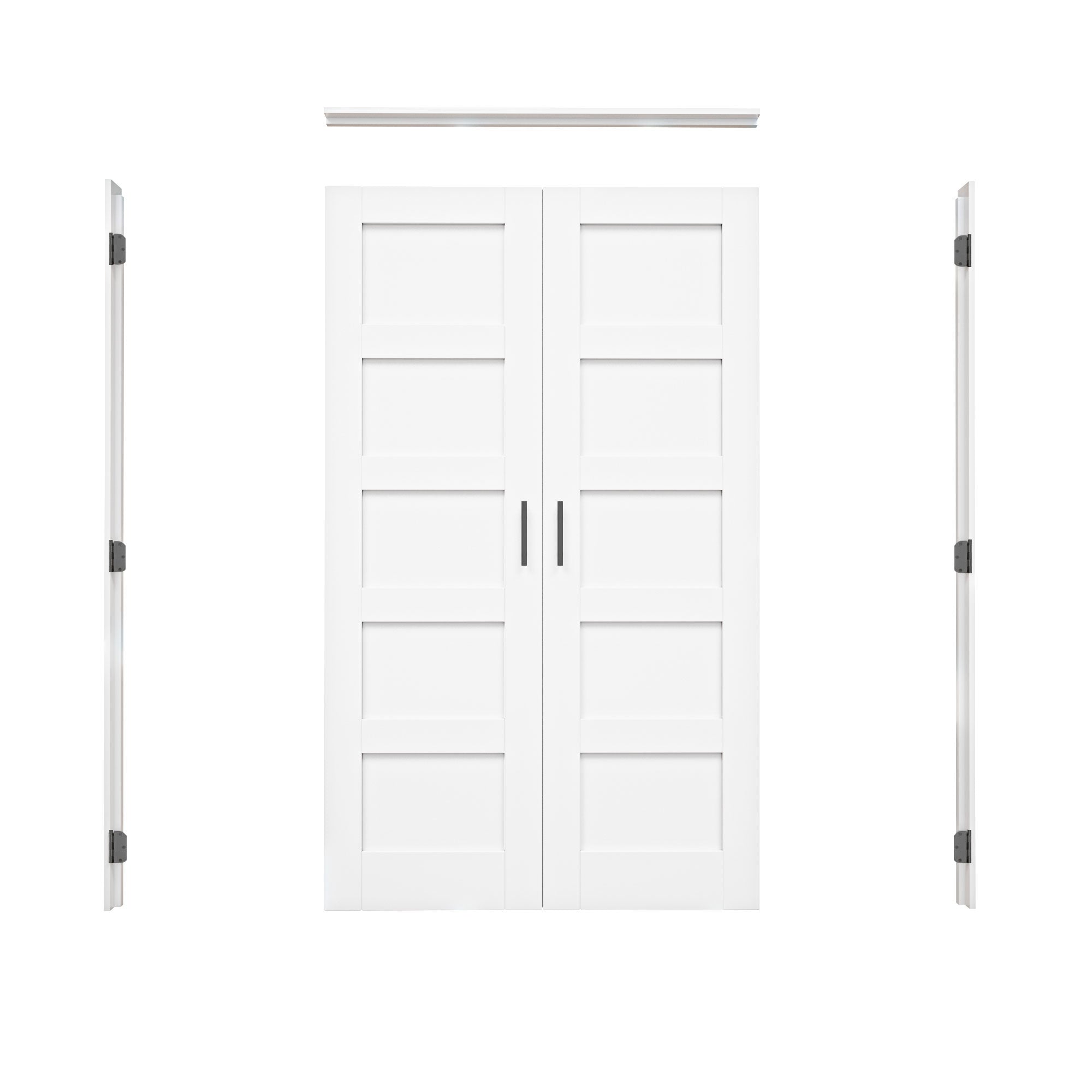 [Black Ball Catch Prehung French Door Collection] 5-Lite Panel White Solid Core Glass French Door Panels with Black Ball Catch Ready-to-Assemble Jamb