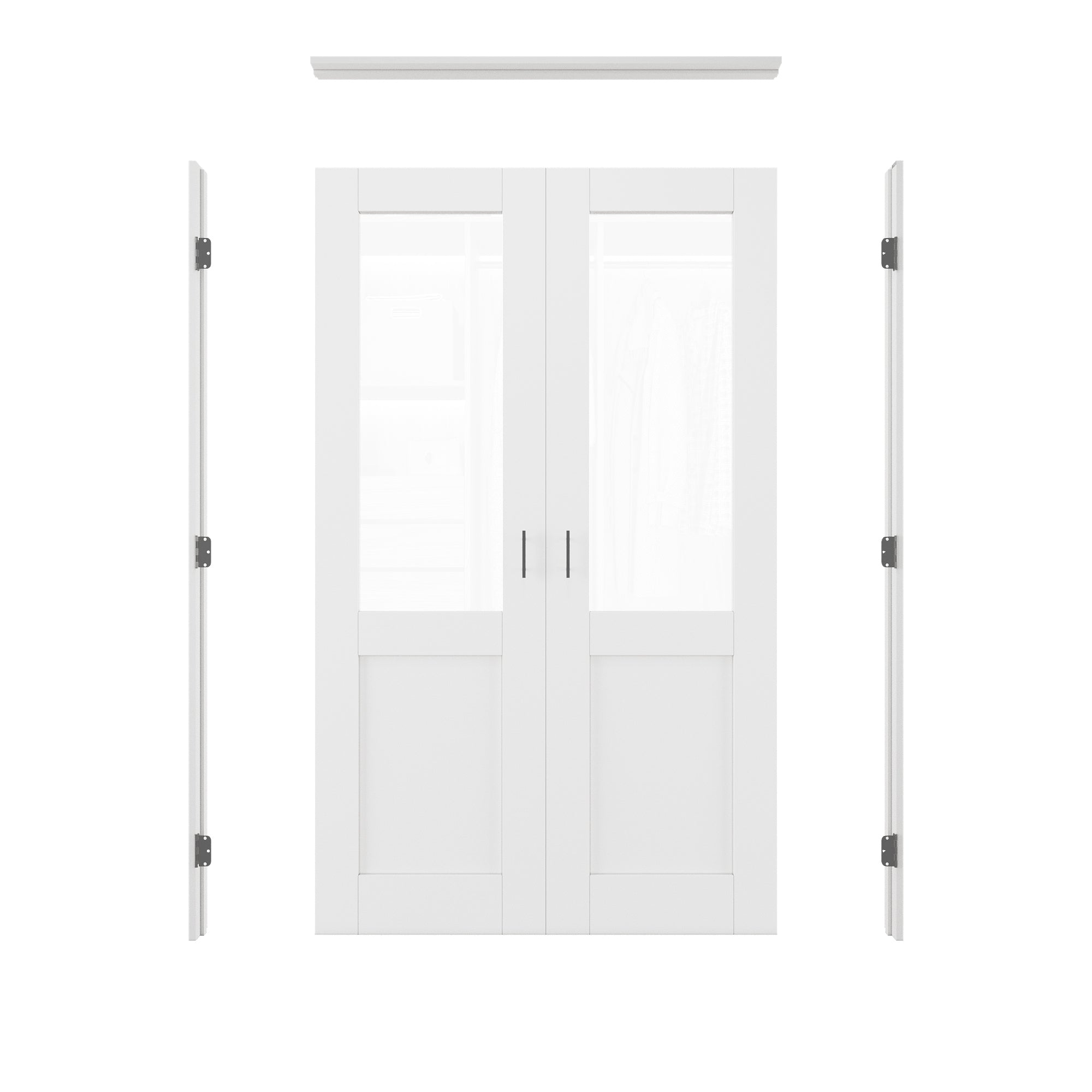 [Black Ball Catch Prehung French Door Collection] Half-Lite Clear Glass White Solid Core Glass French Door Panels with Black Ball Catch Ready-to-Assemble Jamb