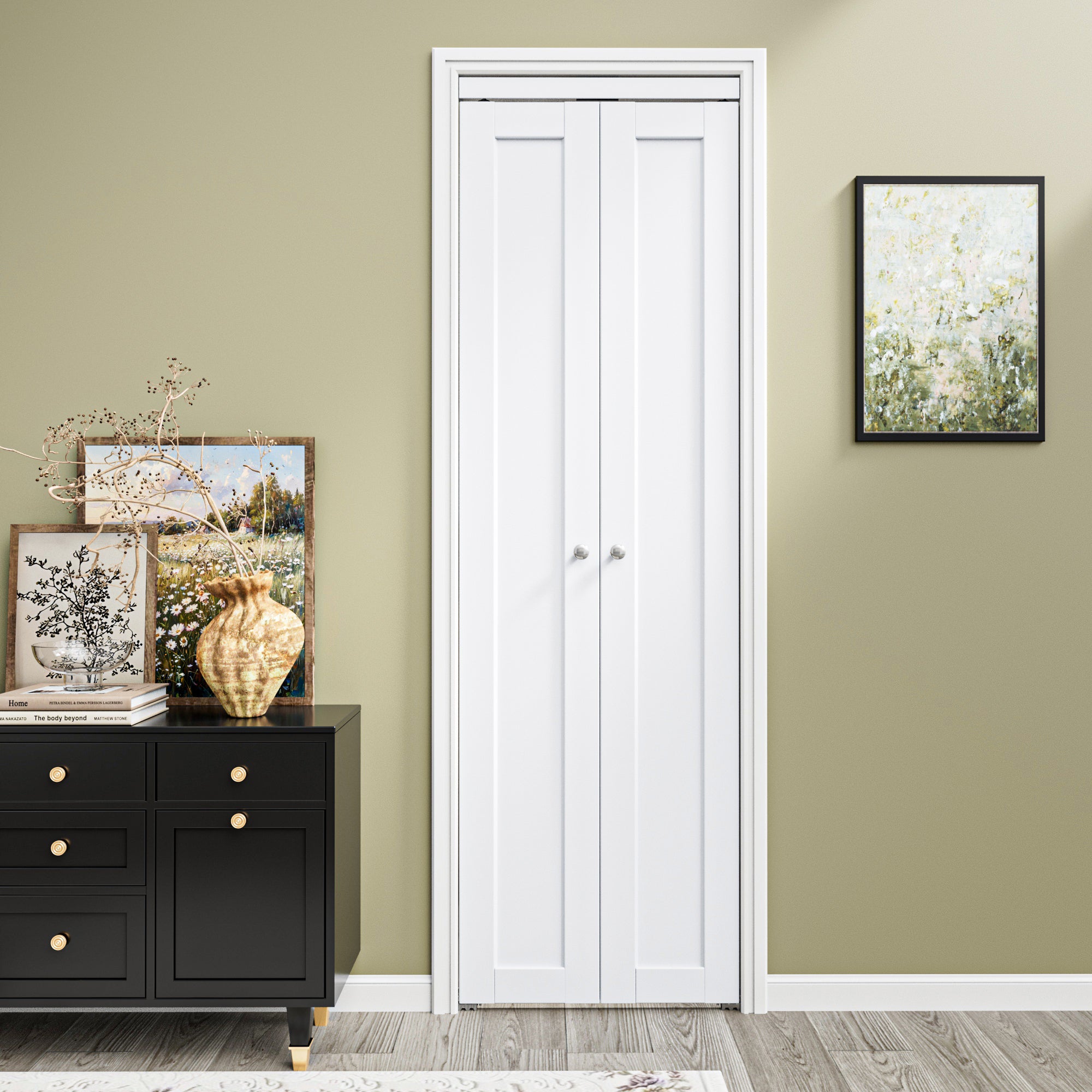 Ark Design 1-Lite Panel Closet Pivot Door with Hardware Kit & Knob, Solid Core MDF Wood, White