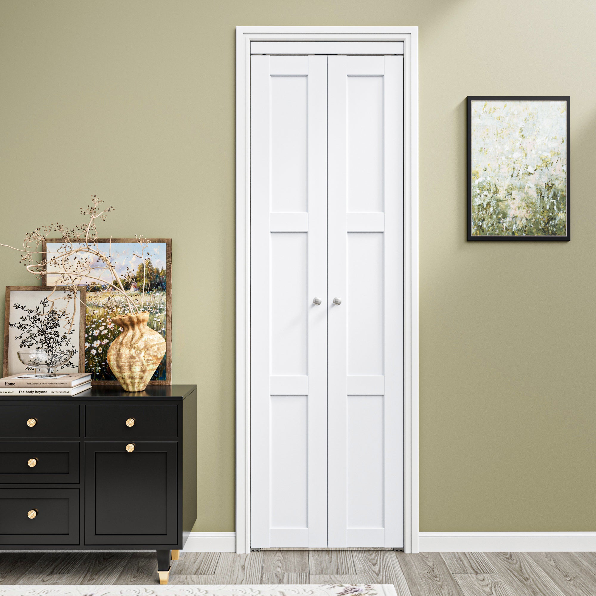 [Two Hardware Kits] Ark Design 3-Lite Panel Closet  Pivot Door with Hardware Kit & Knob, Solid Core MDF Wood & PVC Covered Finished, White