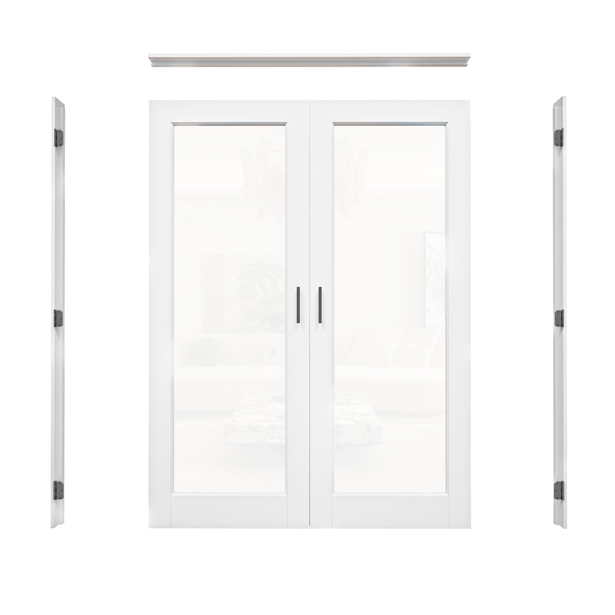 [Black Ball Catch Prehung French Door Collection] 1-Lite Clear Glass White Solid Core Glass French Door Panels with Black Ball Catch Ready-to-Assemble Jamb